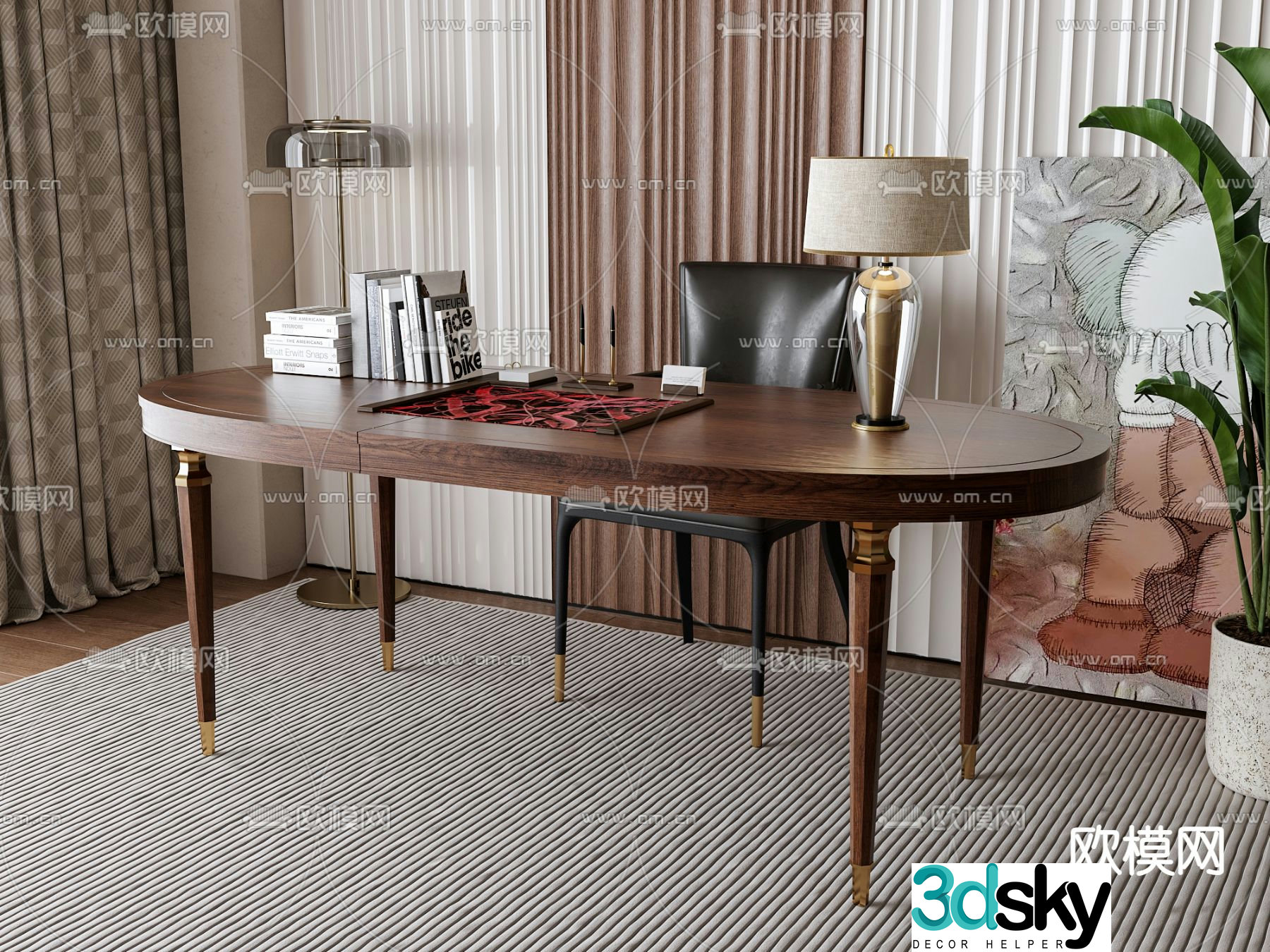 American desk writing desk computer desk 3d model