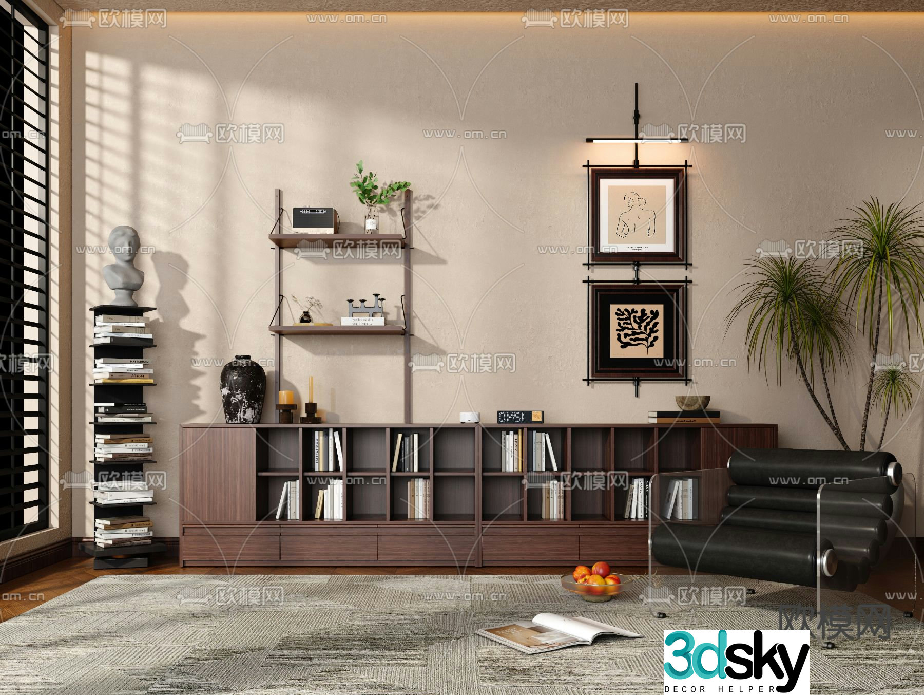 Medieval style bookcase low cabinet display cabinet 3D model