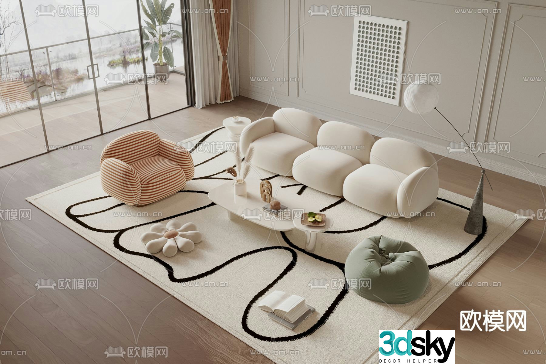 Cream style modular sofa 3D model