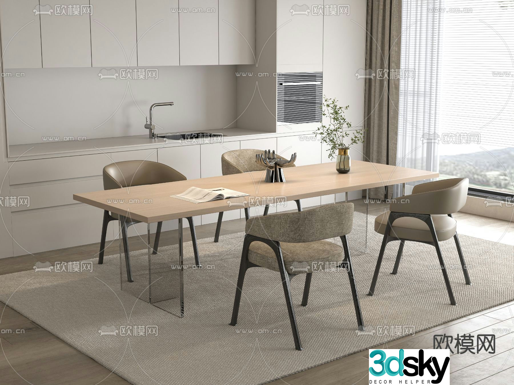 Bar dining table and chairs 3d model