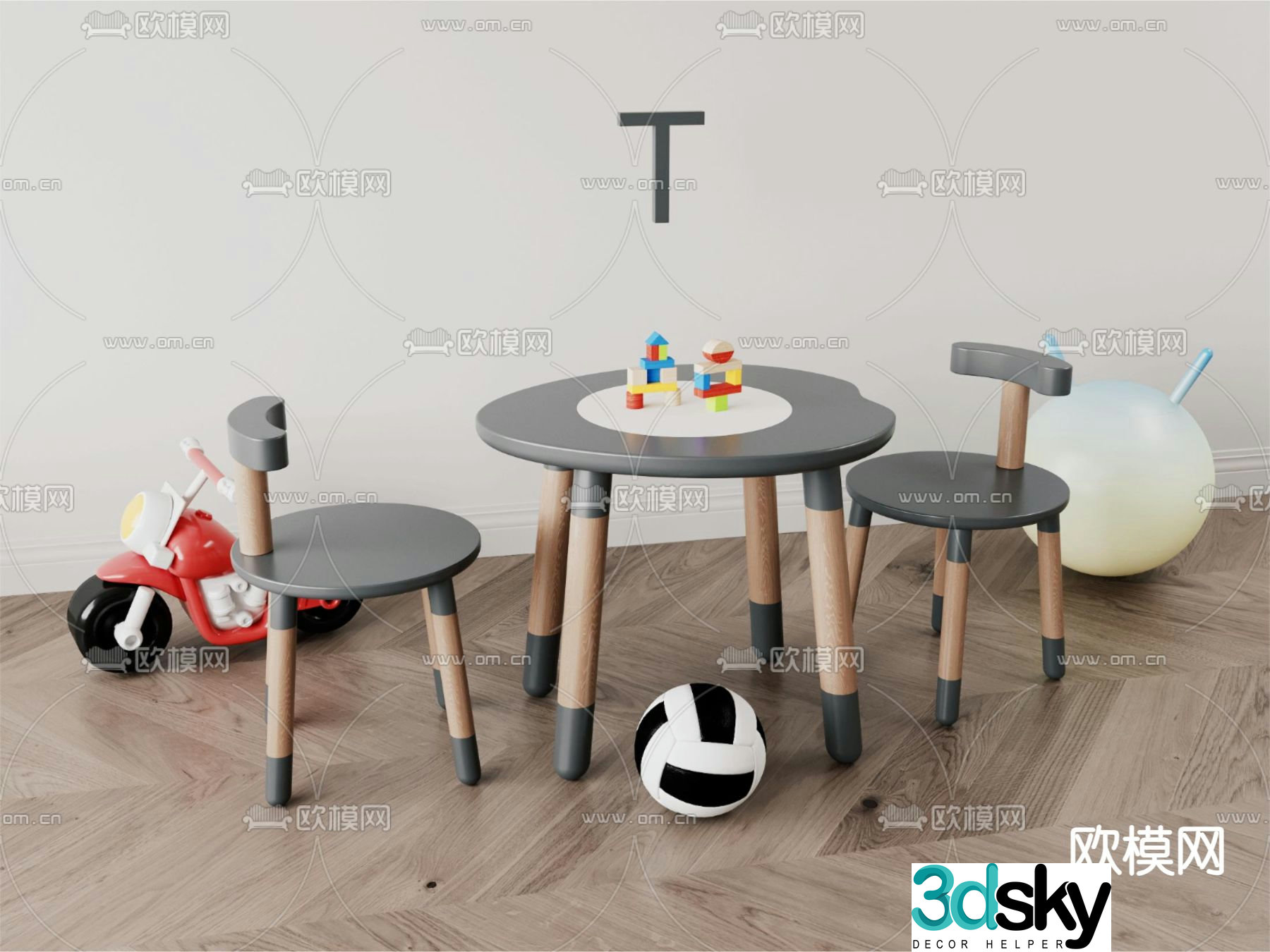 Children’s table and chair game table 3d model