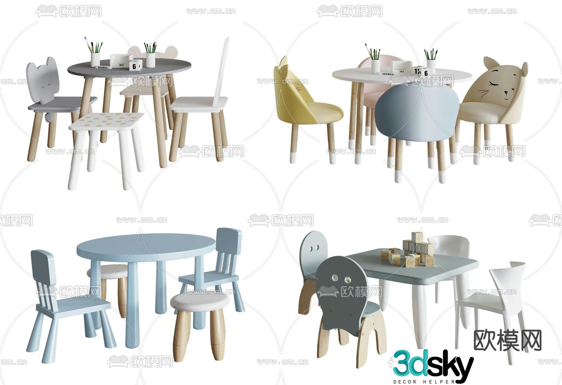Children’s desk and chair study table 3d model