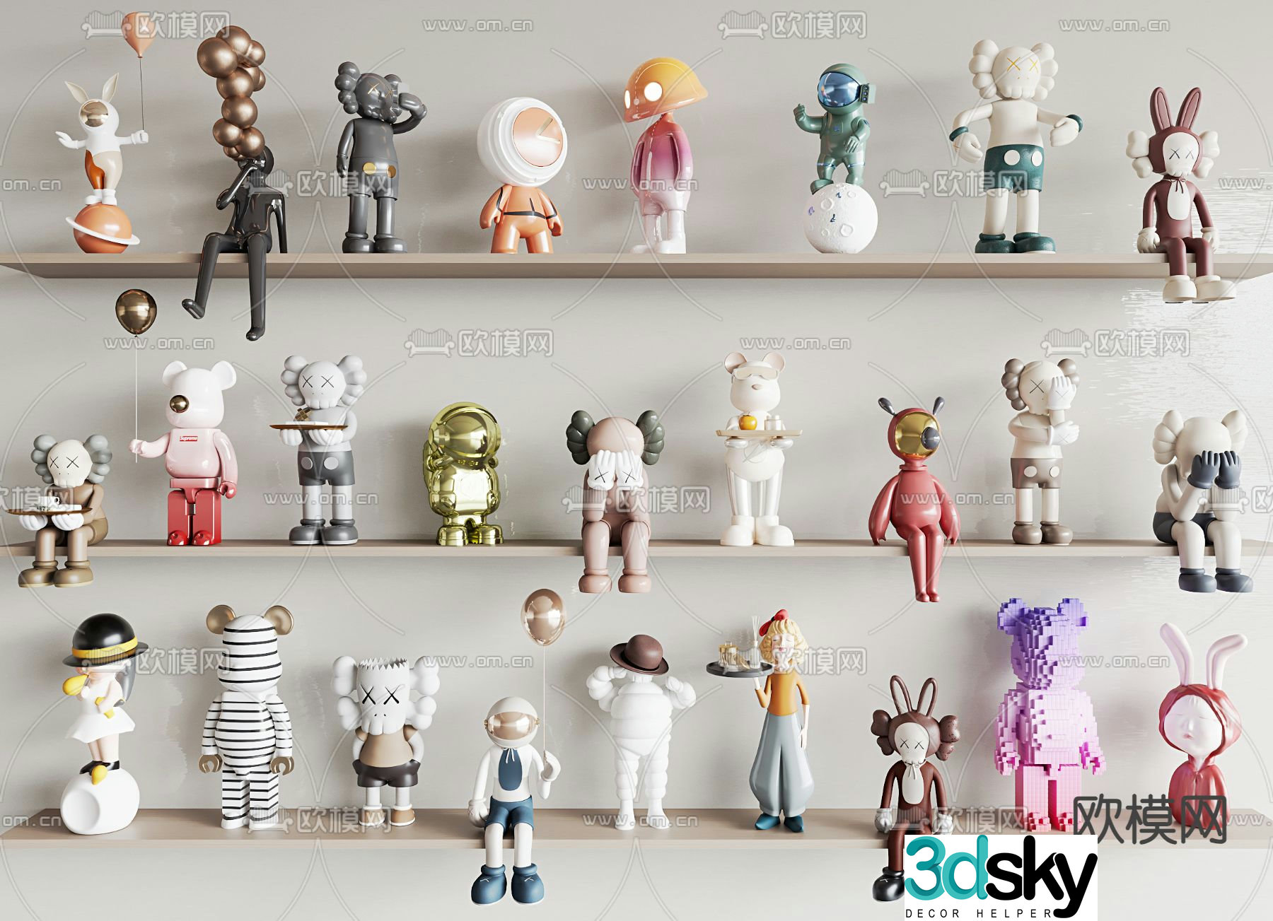 Violent Bear Trendy Sculpture Doll Cartoon Ornaments 3D Model