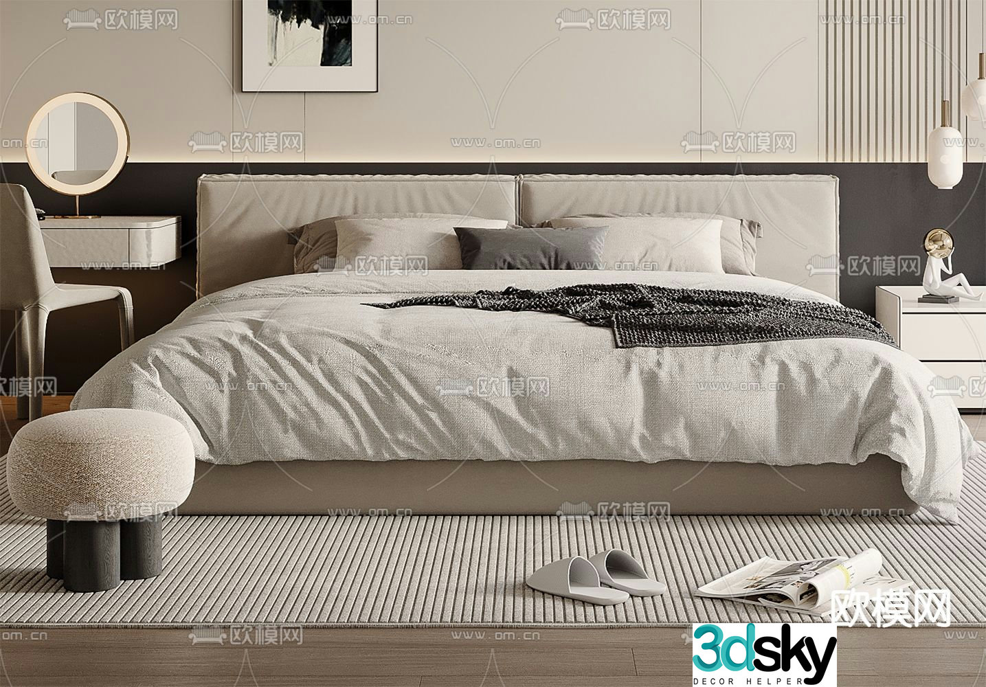 Modern double bed 3d model