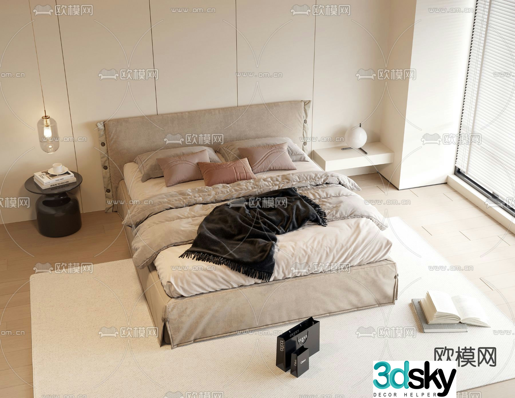 Modern double bed 3d model