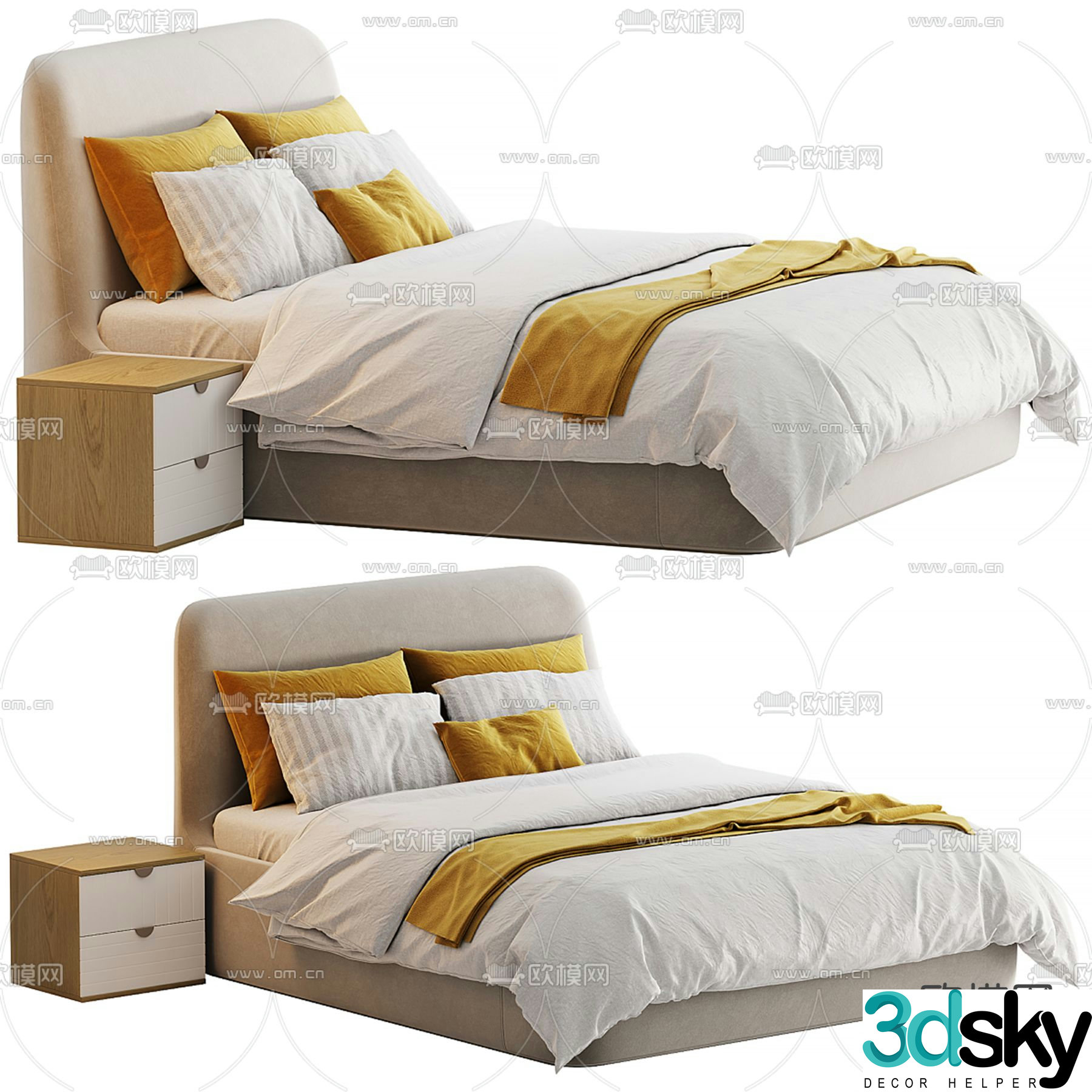 Modern double bed 3d model