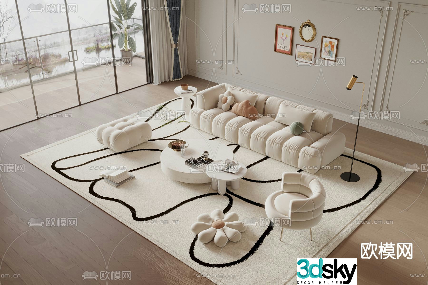 Cream style modular sofa 3d model
