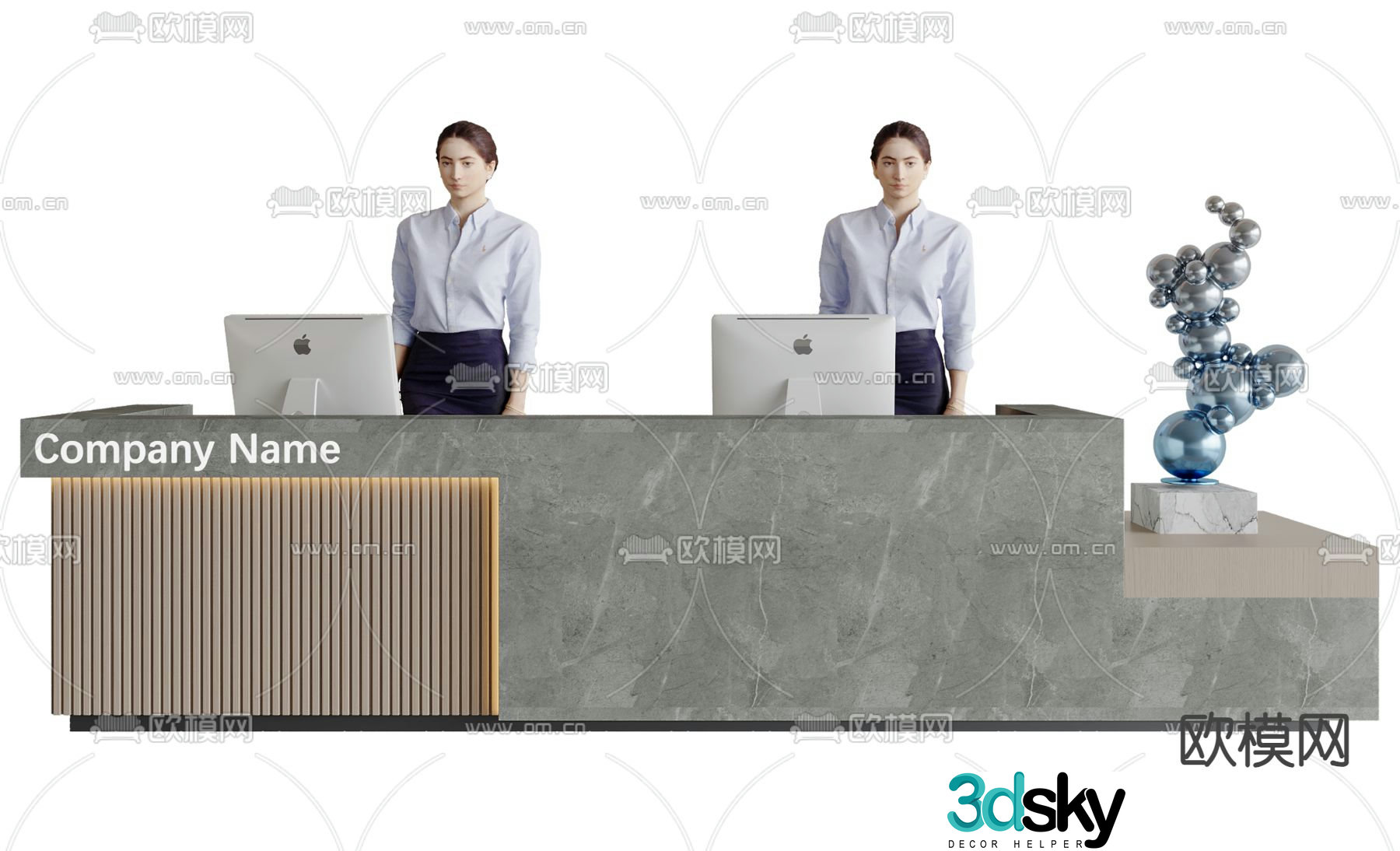 Modern front desk reception desk service desk 3d model