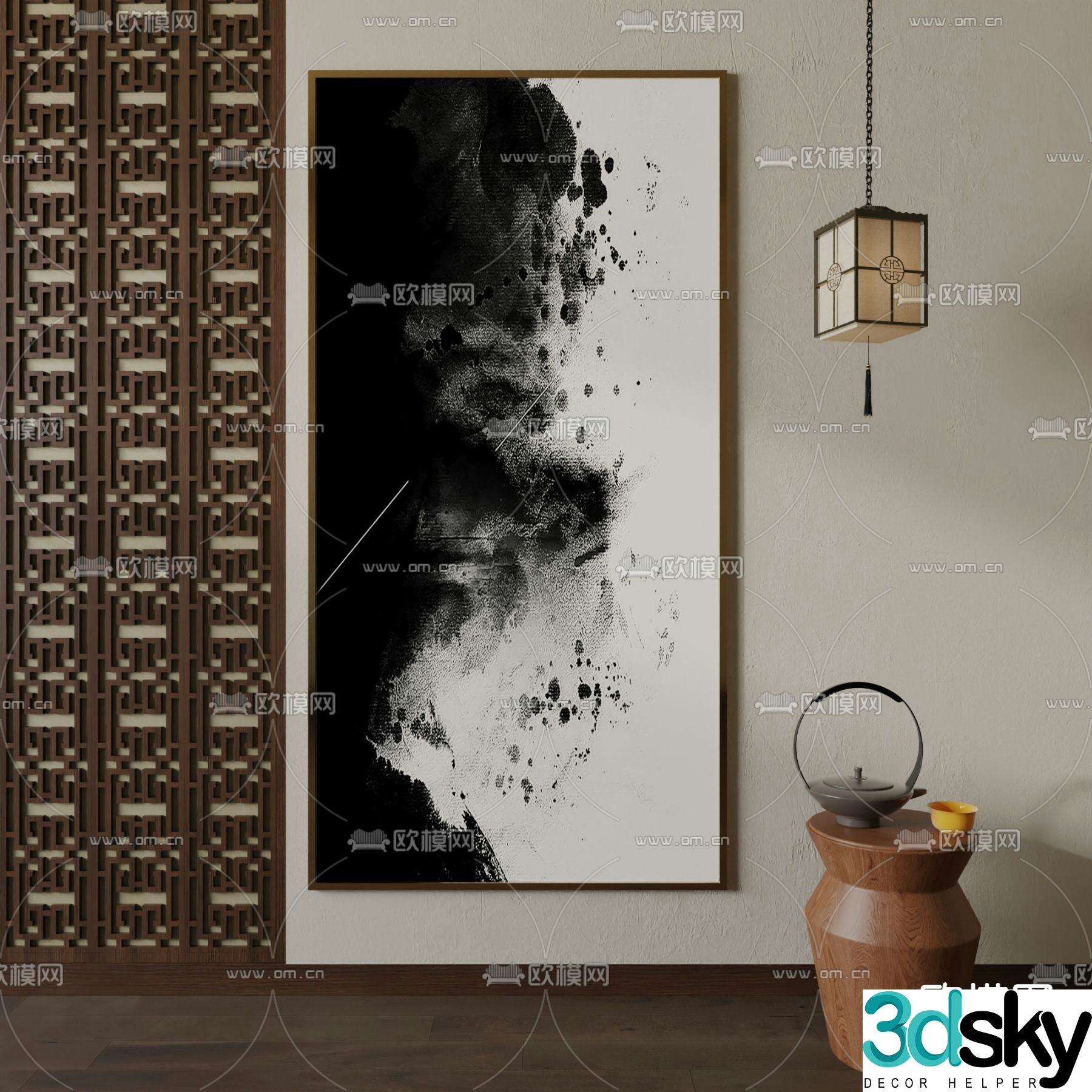 New Chinese style black and white painting art painting decorative painting 3d model