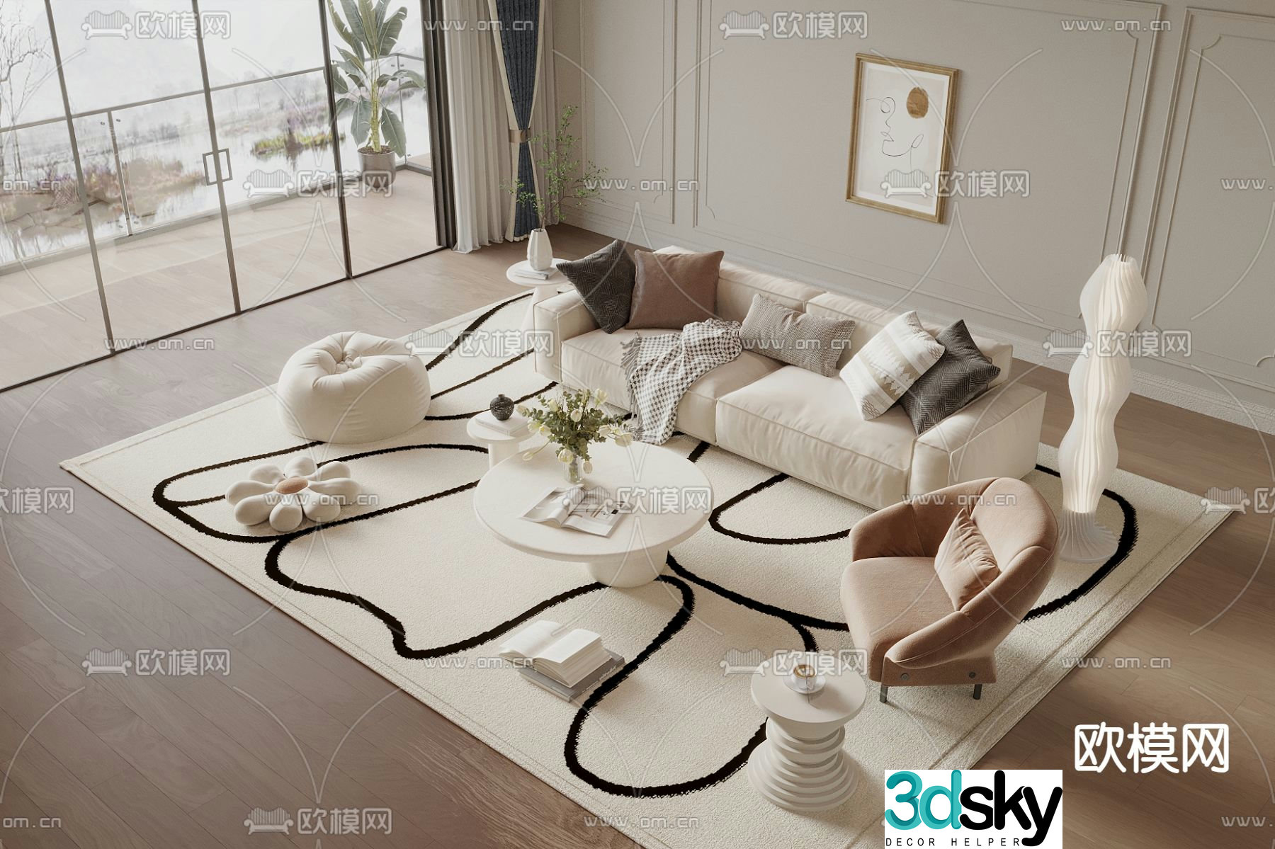 Cream style modular sofa 3d model