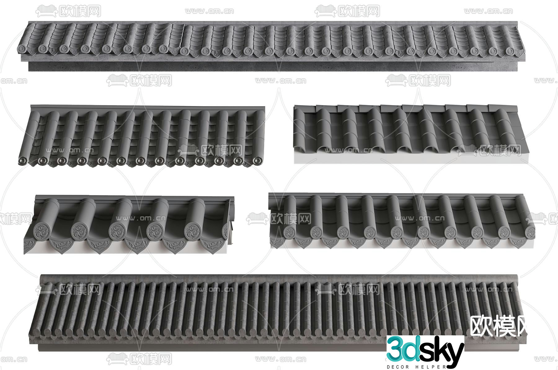 New Chinese style eaves roof eaves tile 3d model
