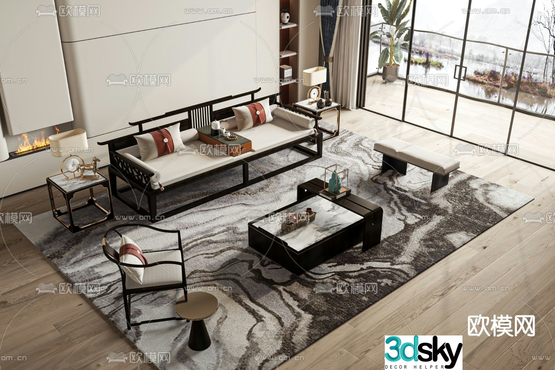 New Chinese style modular sofa 3d model