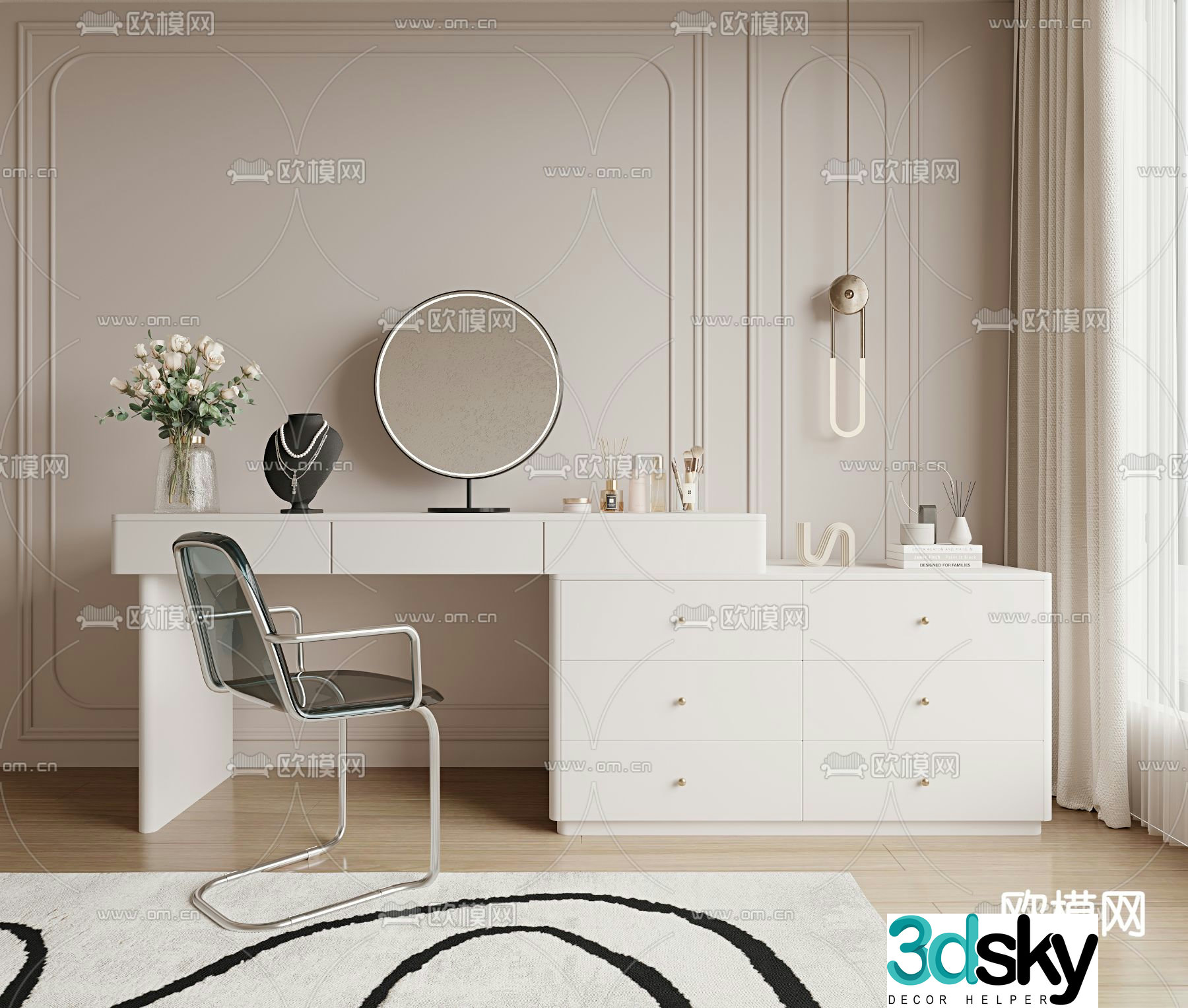 Cream style dressing table dressing table 3d model