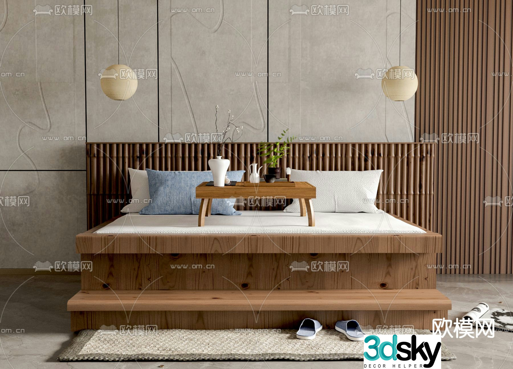 Wabi-sabi double bed 3d model