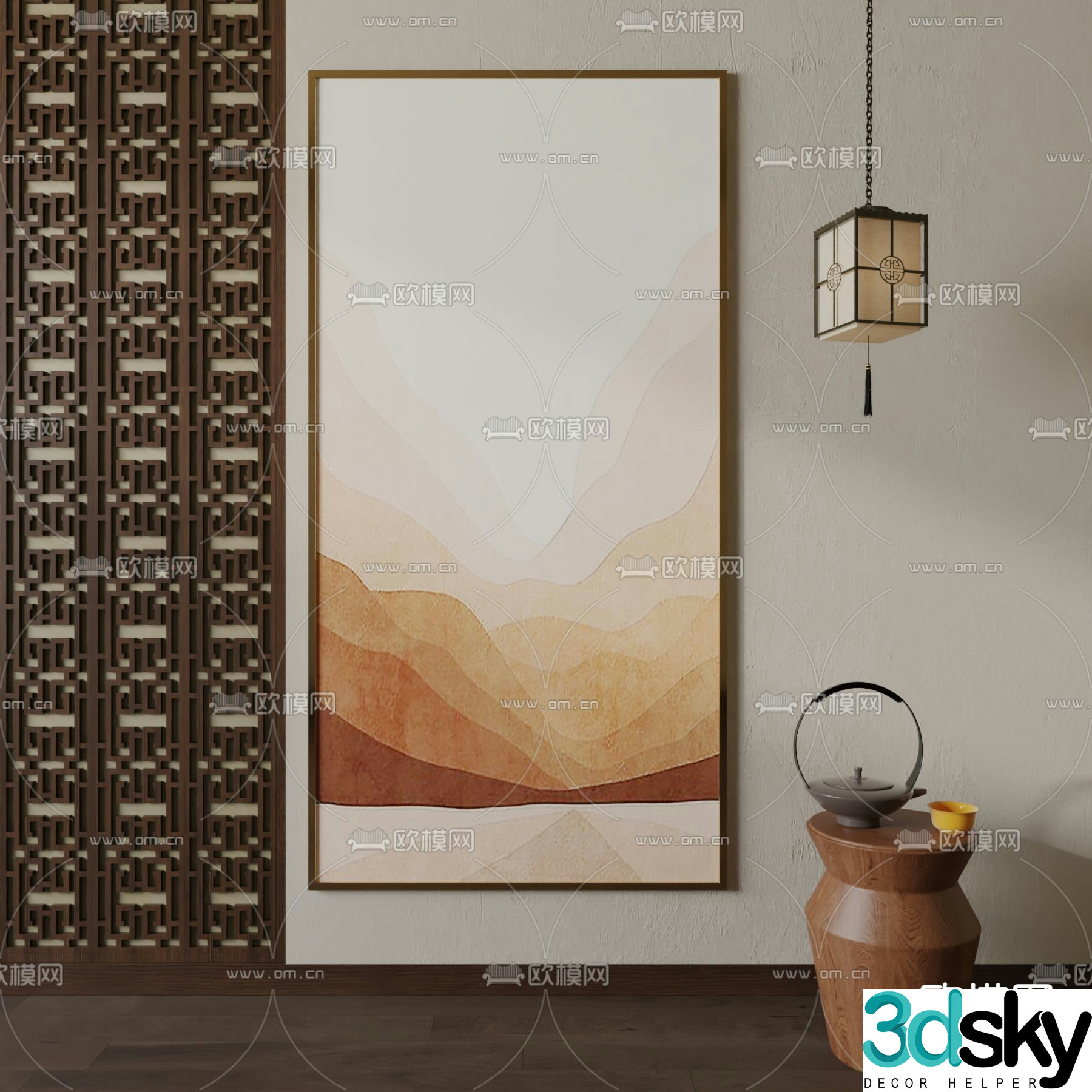 New Chinese style simple painting decorative painting 3D model