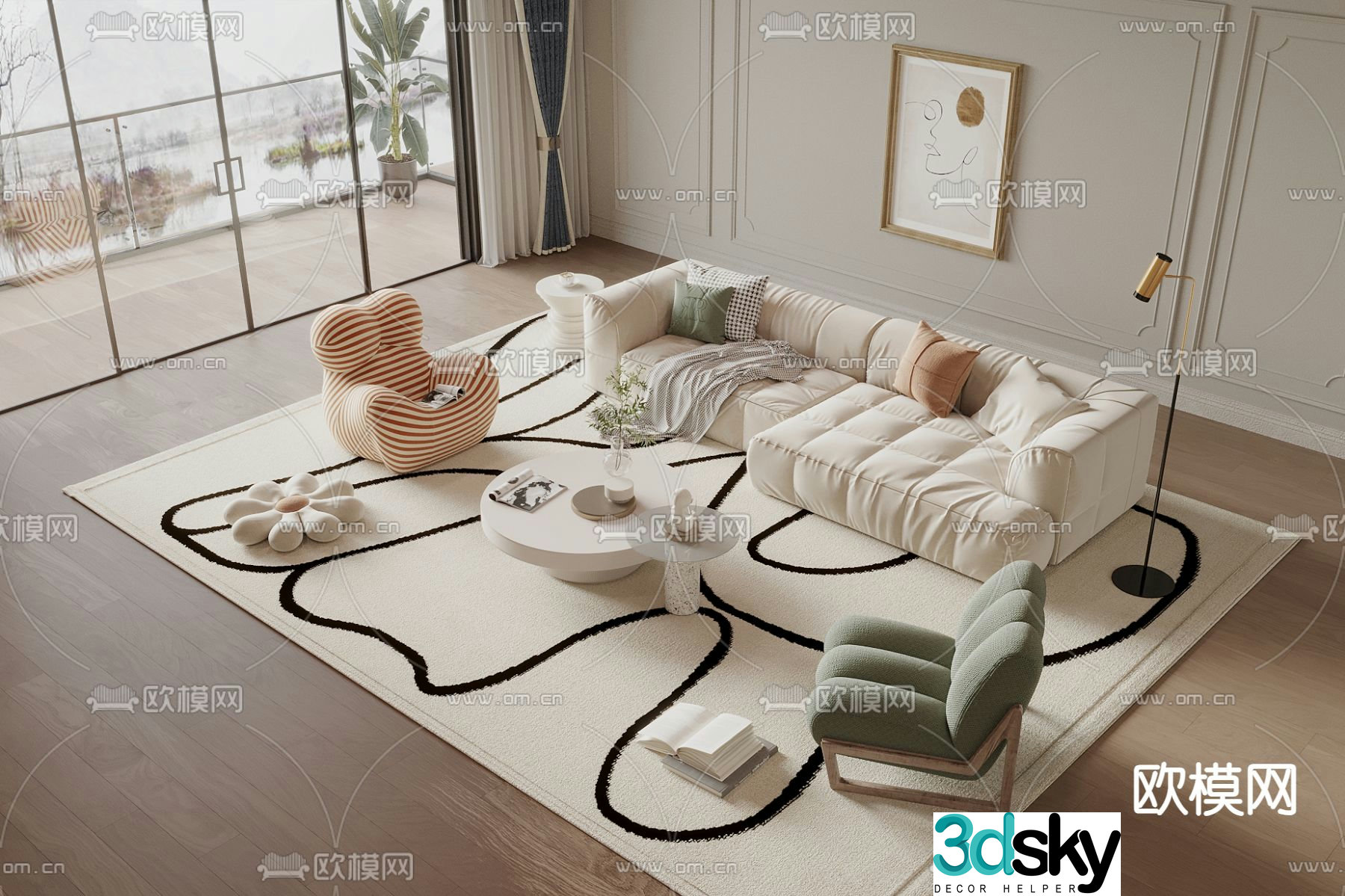 Cream style modular sofa 3d model