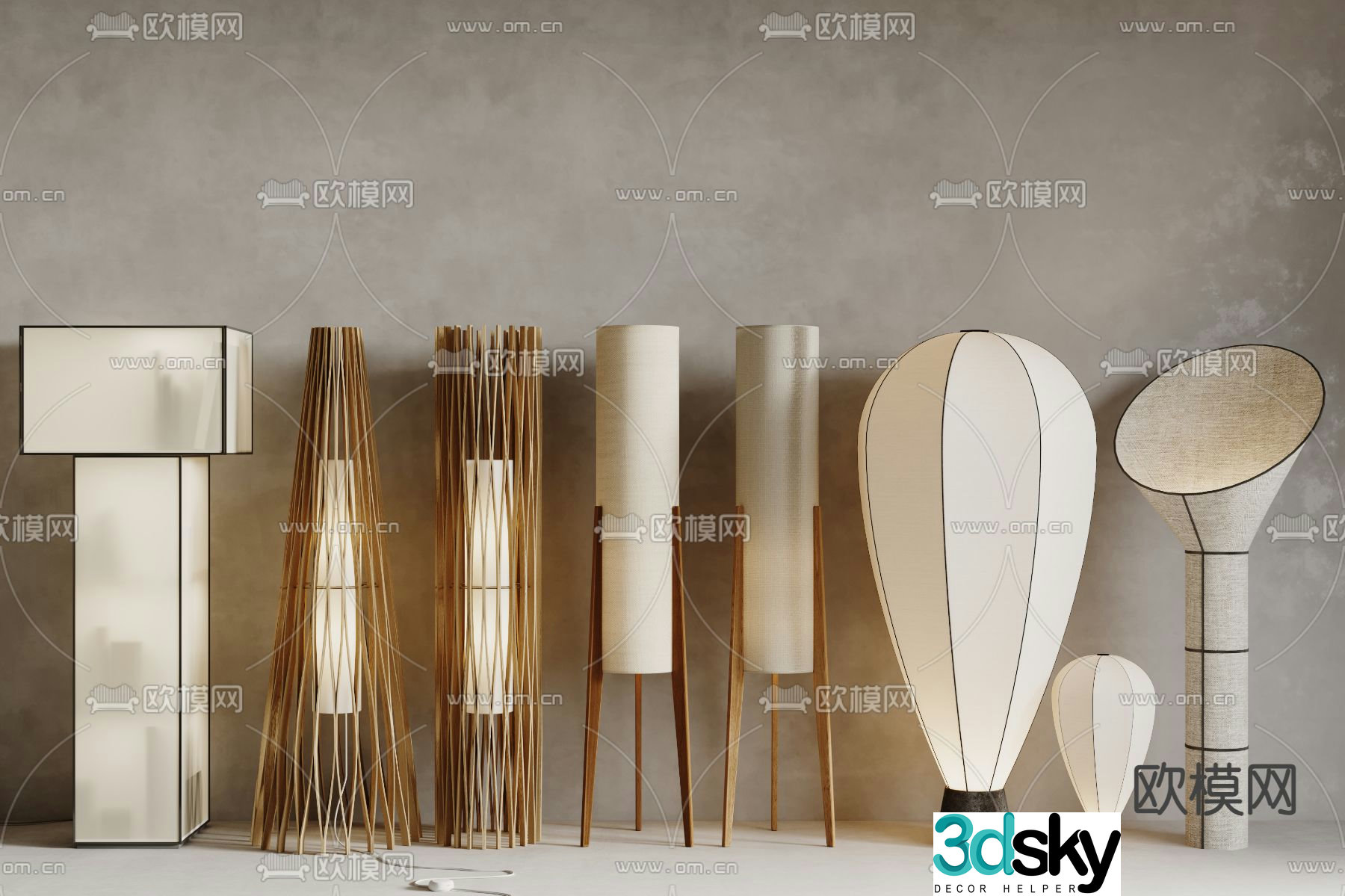 Wai Sad Floor Lamp Bamboo Weaving Floor Lamp 3D Model