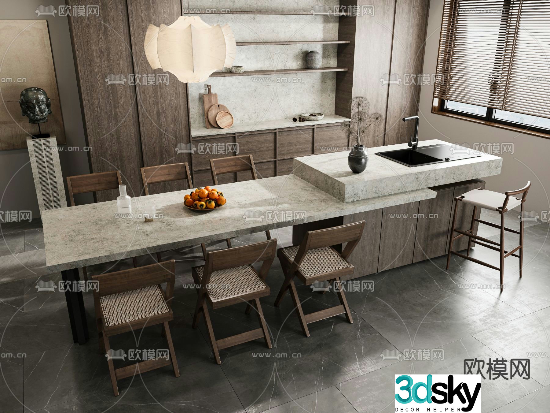 Wasabi Dining Table and Chair Zhongdao Cabinet 3D Model