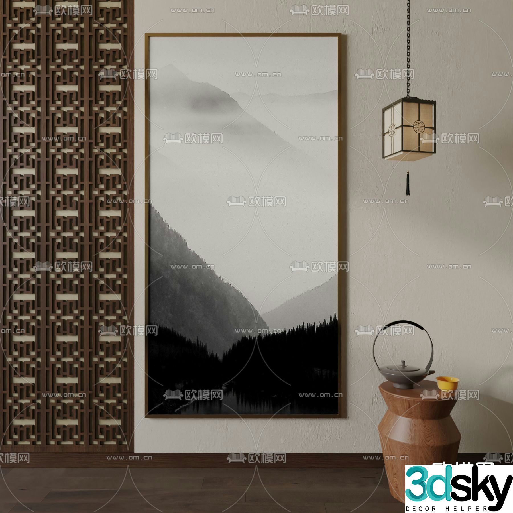New Chinese landscape painting Art painting Decorative painting 3D model
