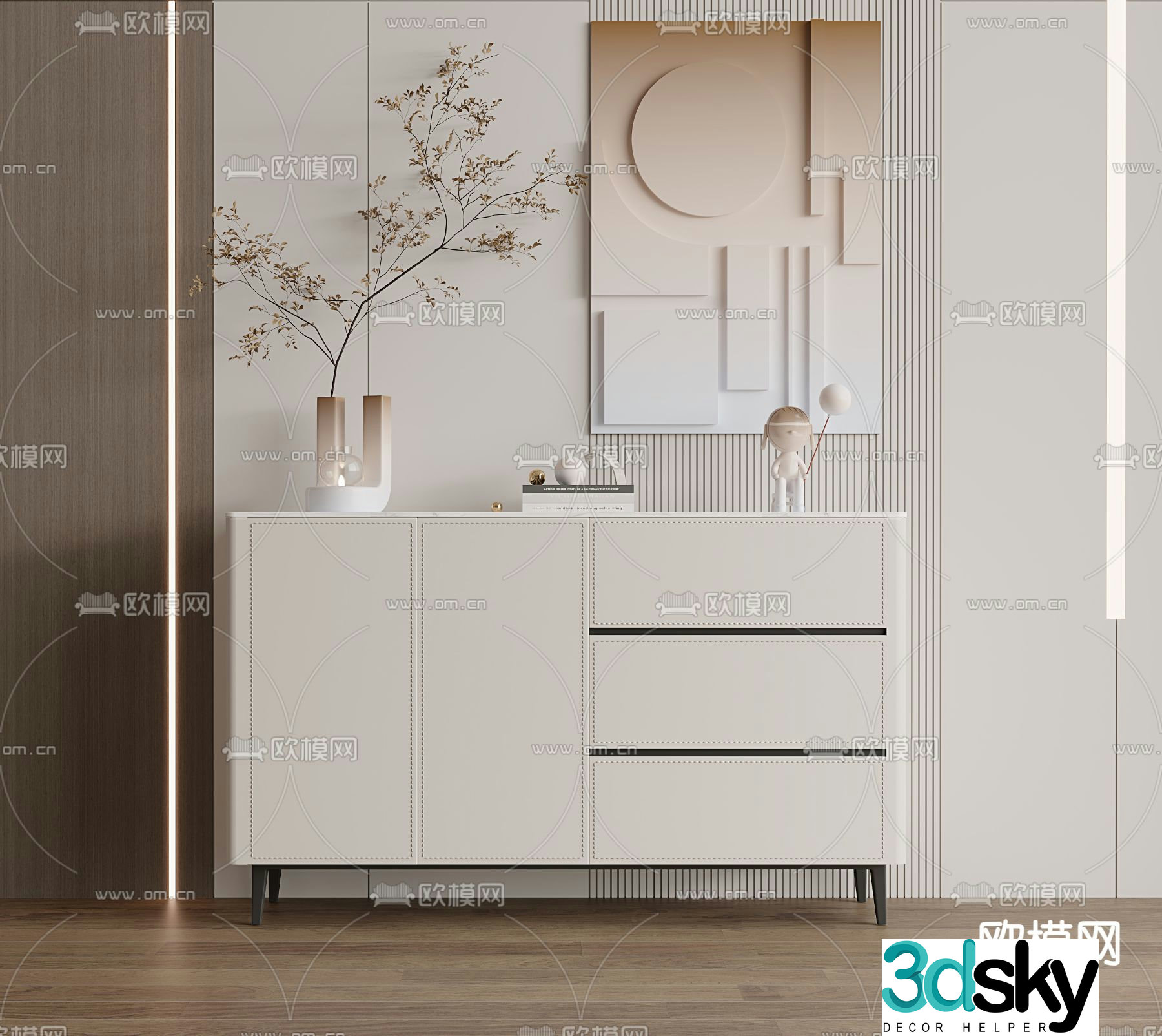 Creamy wind end view cabinet porch cabinet side cabinet 3D model