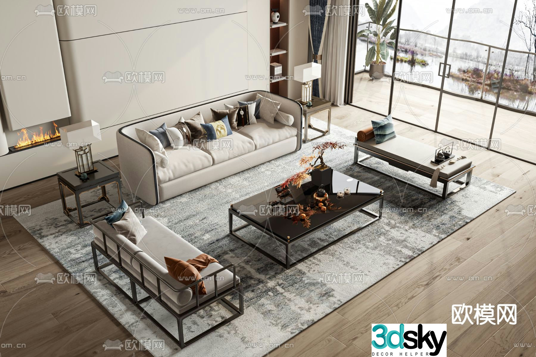 New Chinese style modular sofa 3d model