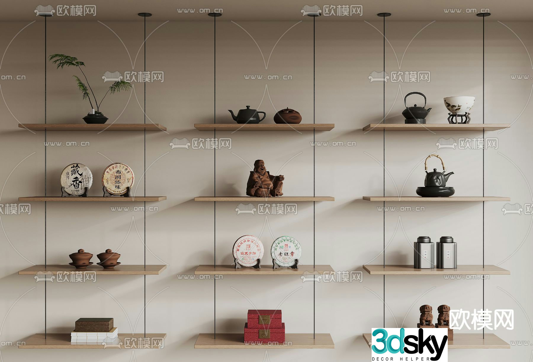 New Chinese style storage rack hanger wall cabinet 3D model