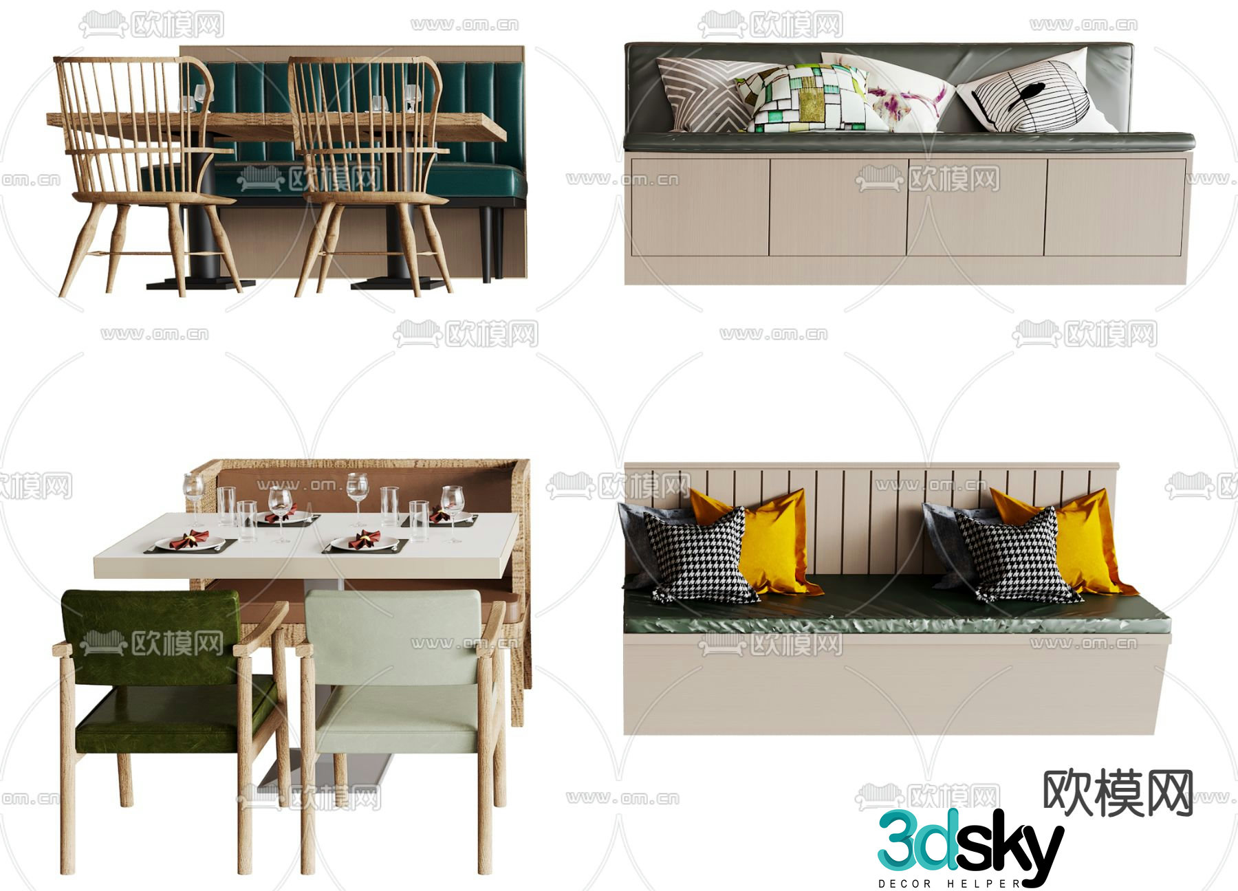 Card seat dining table and chairs card seat sofa restaurant card seat 3d model