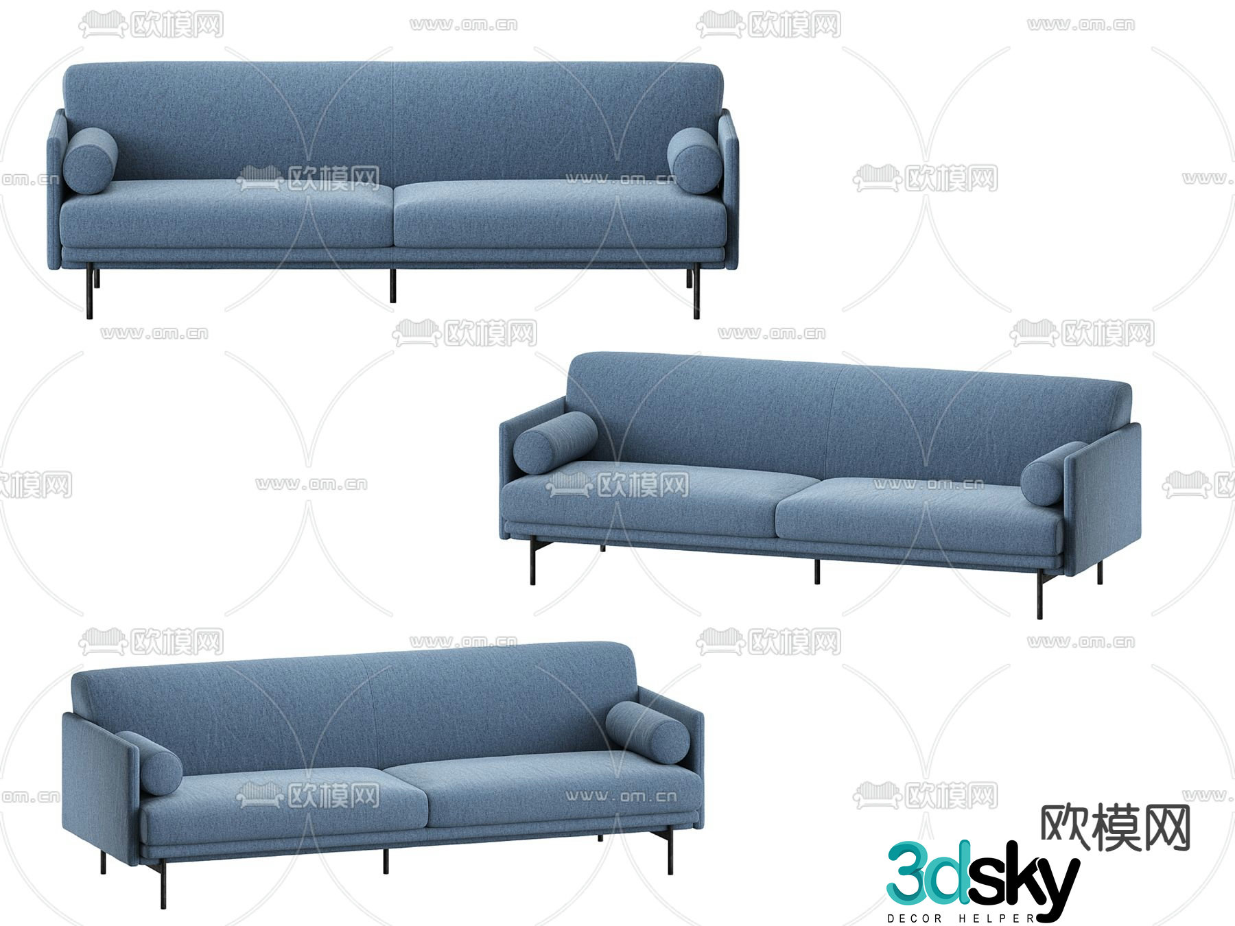 Double sofa blue sofa 3d model