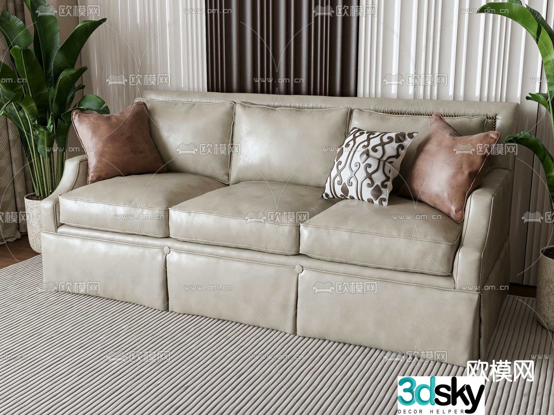 Jane European leather sofa multi-person sofa three-person sofa 3D model