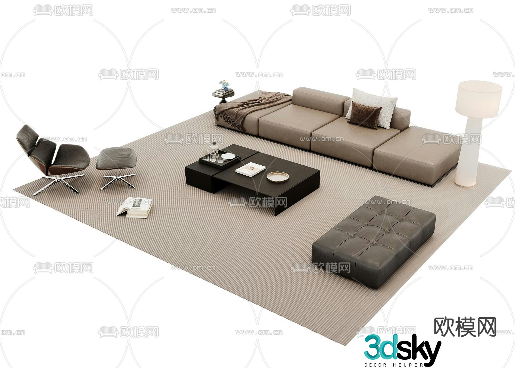 Modern modular sofa leather sofa 3d model
