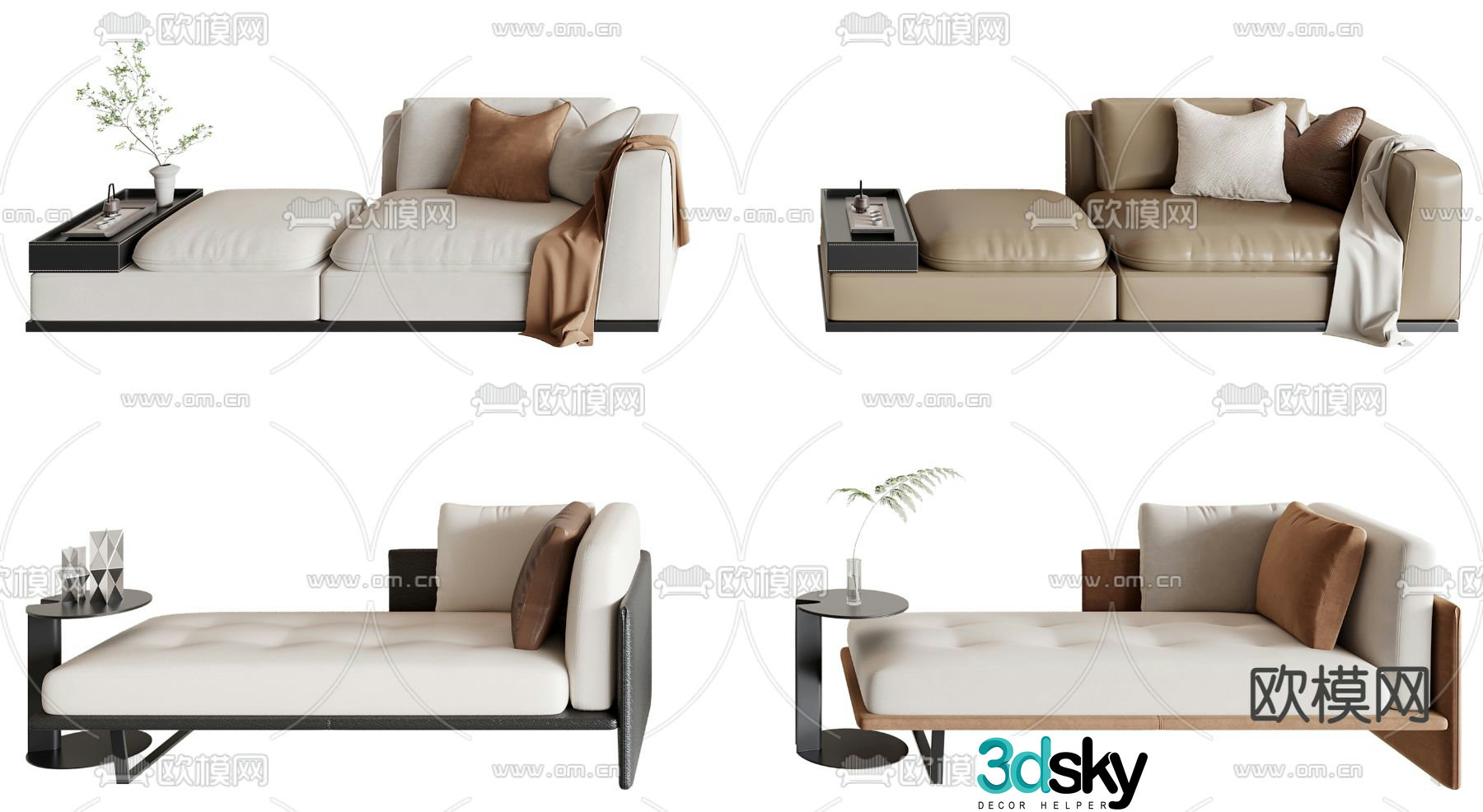 Chaise longue beauty couch bedside stool 3d model