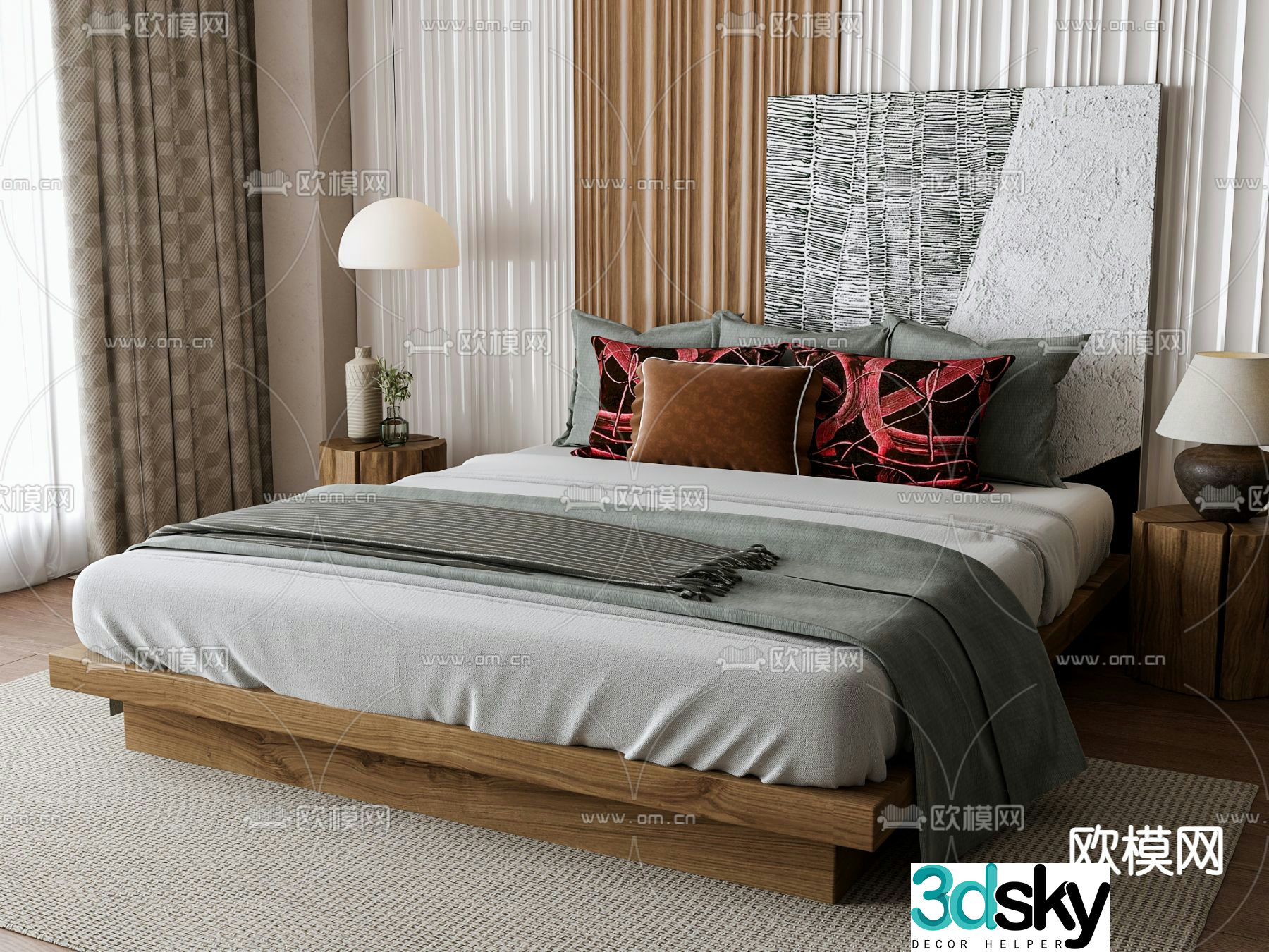 Wabi-sabi double bed 3d model