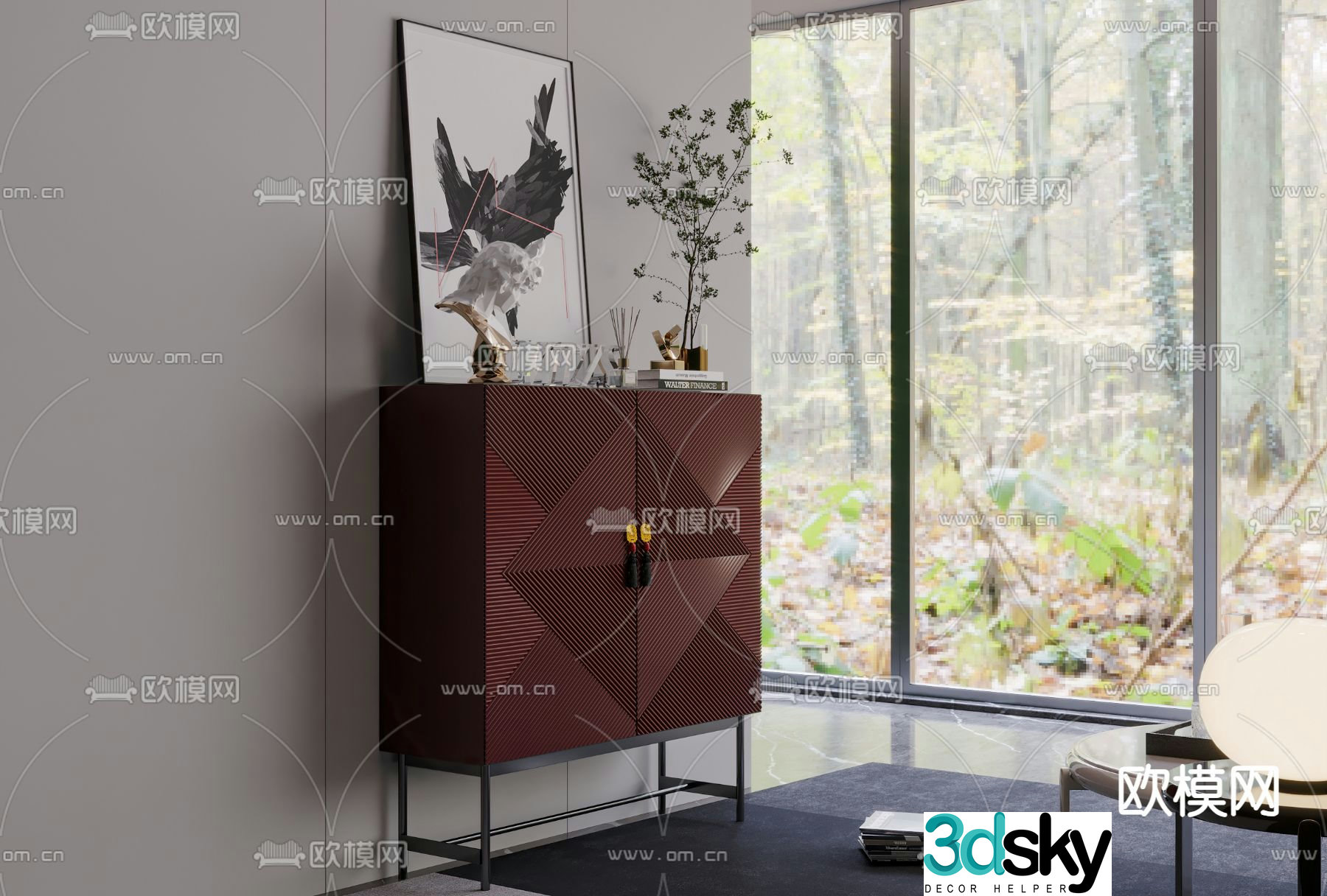 New Chinese style side cabinet entrance cabinet high cabinet 3D model