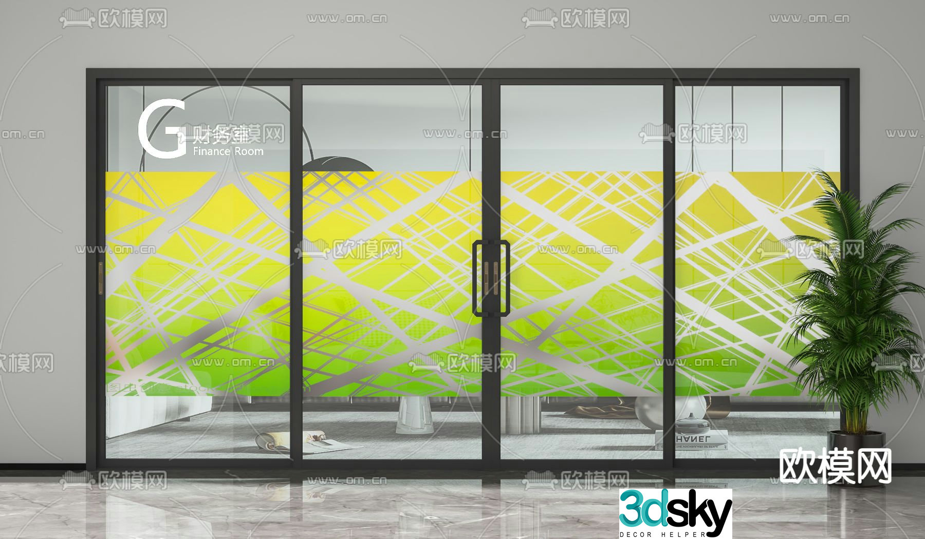 Office door glass door high compartment 3d model