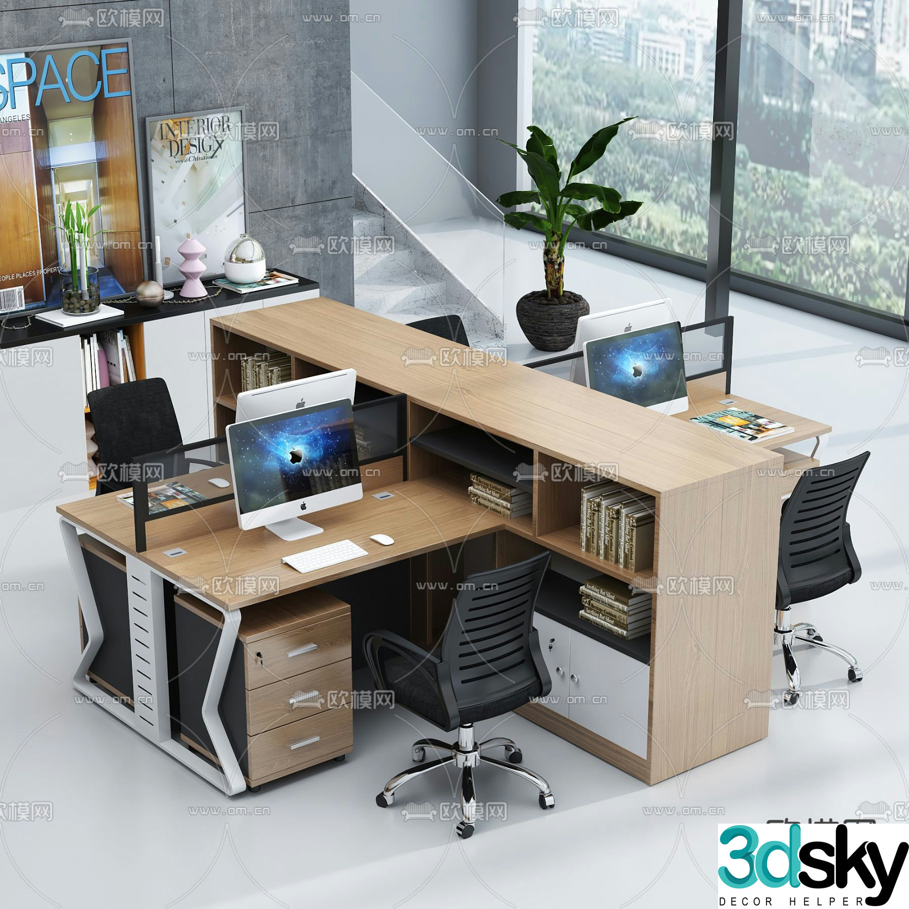 Card space desk work station post 3d model