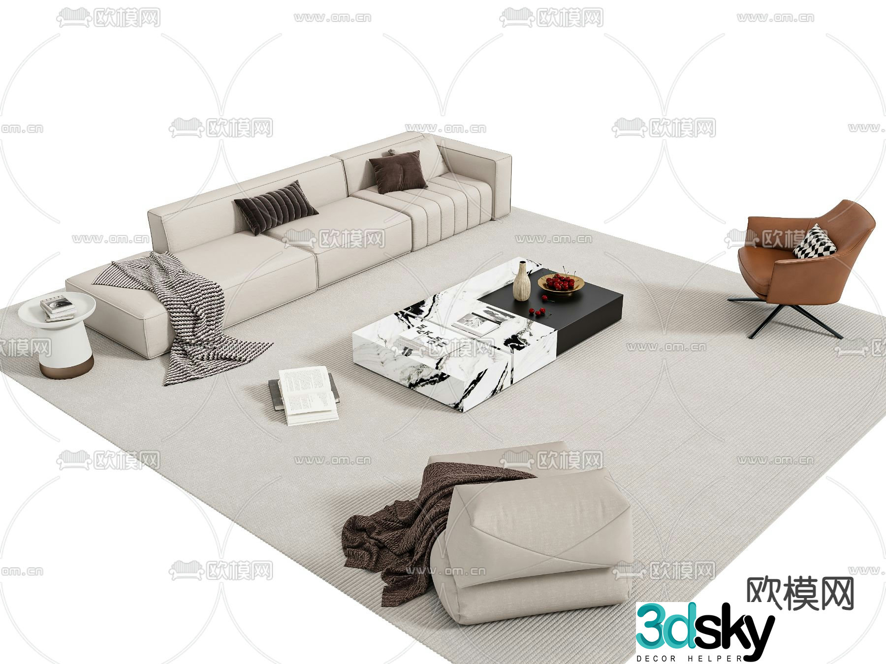 Modern modular sofa leather sofa 3d model