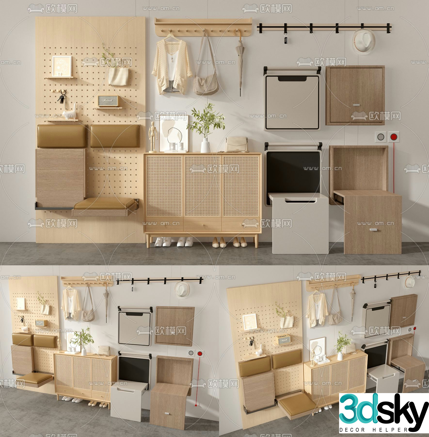 Shoe cabinet folding shoe changing stool perforated board 3d model