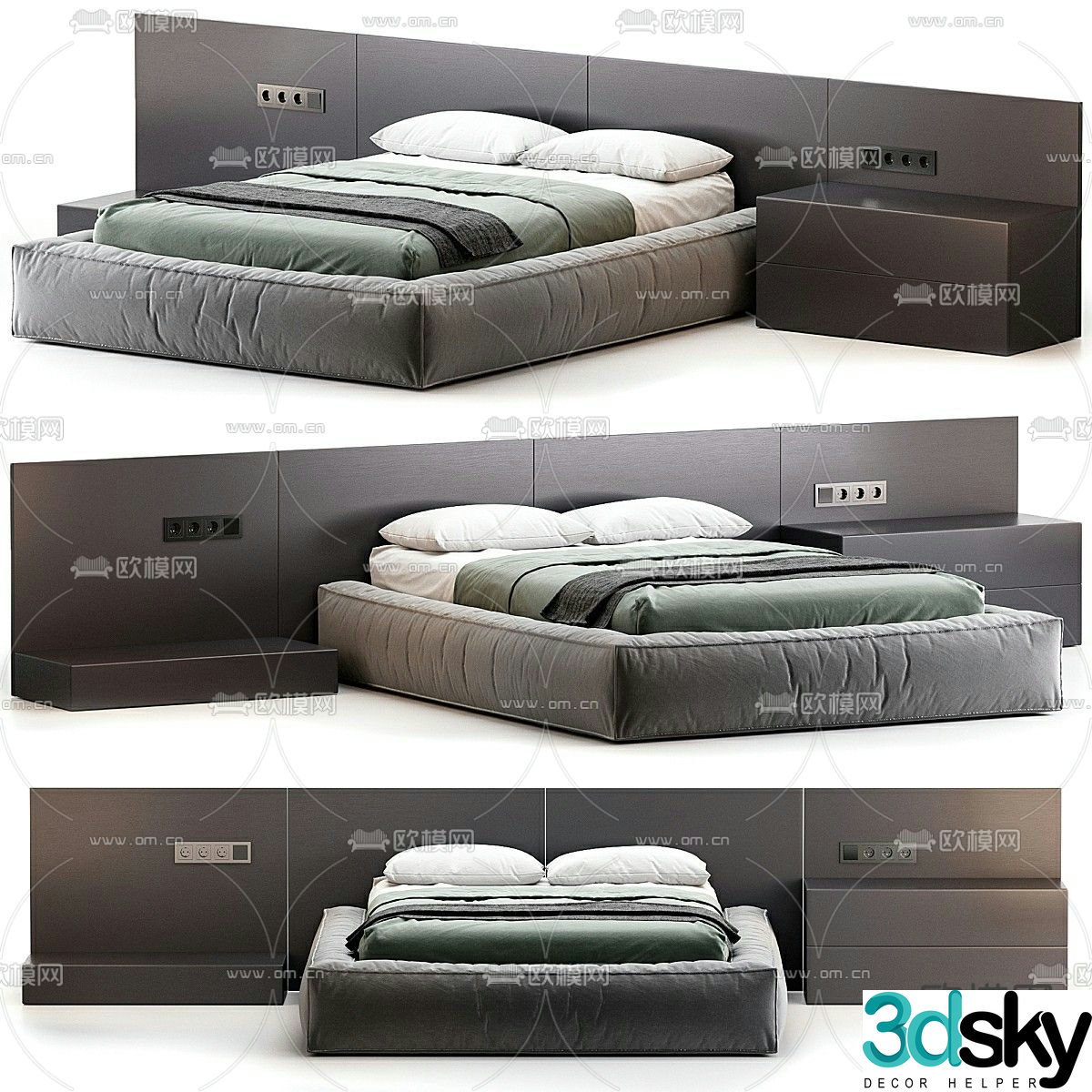 Litfad modern double bed 3d model