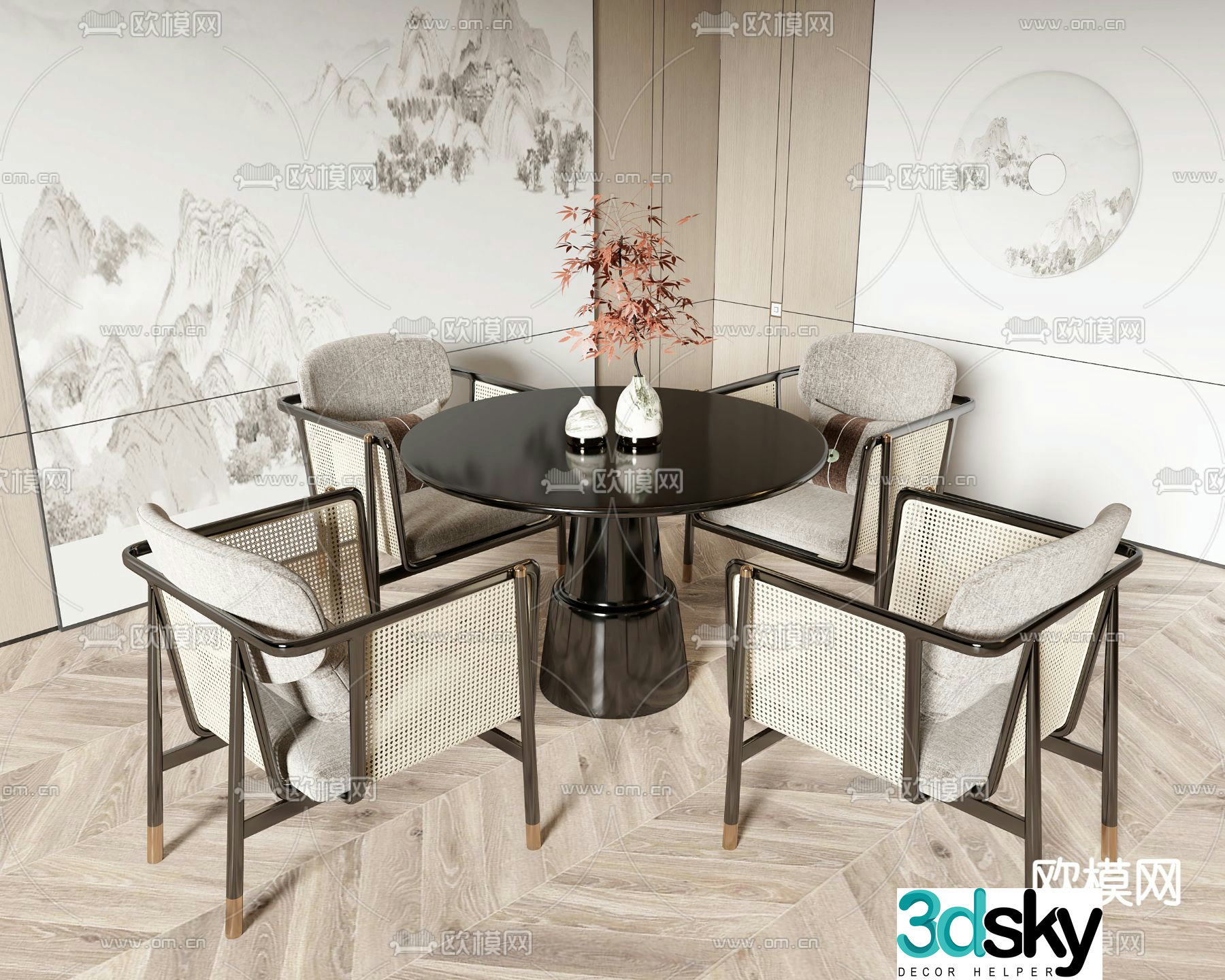 New Chinese style leisure tables and chairs Negotiation table and chairs 3D model