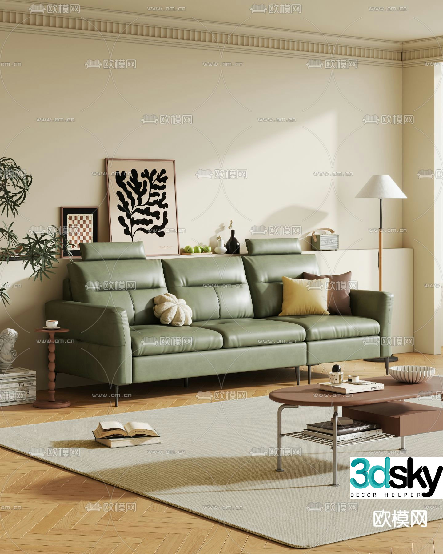 Three-person sofa multi-person sofa upholstered sofa 3D model