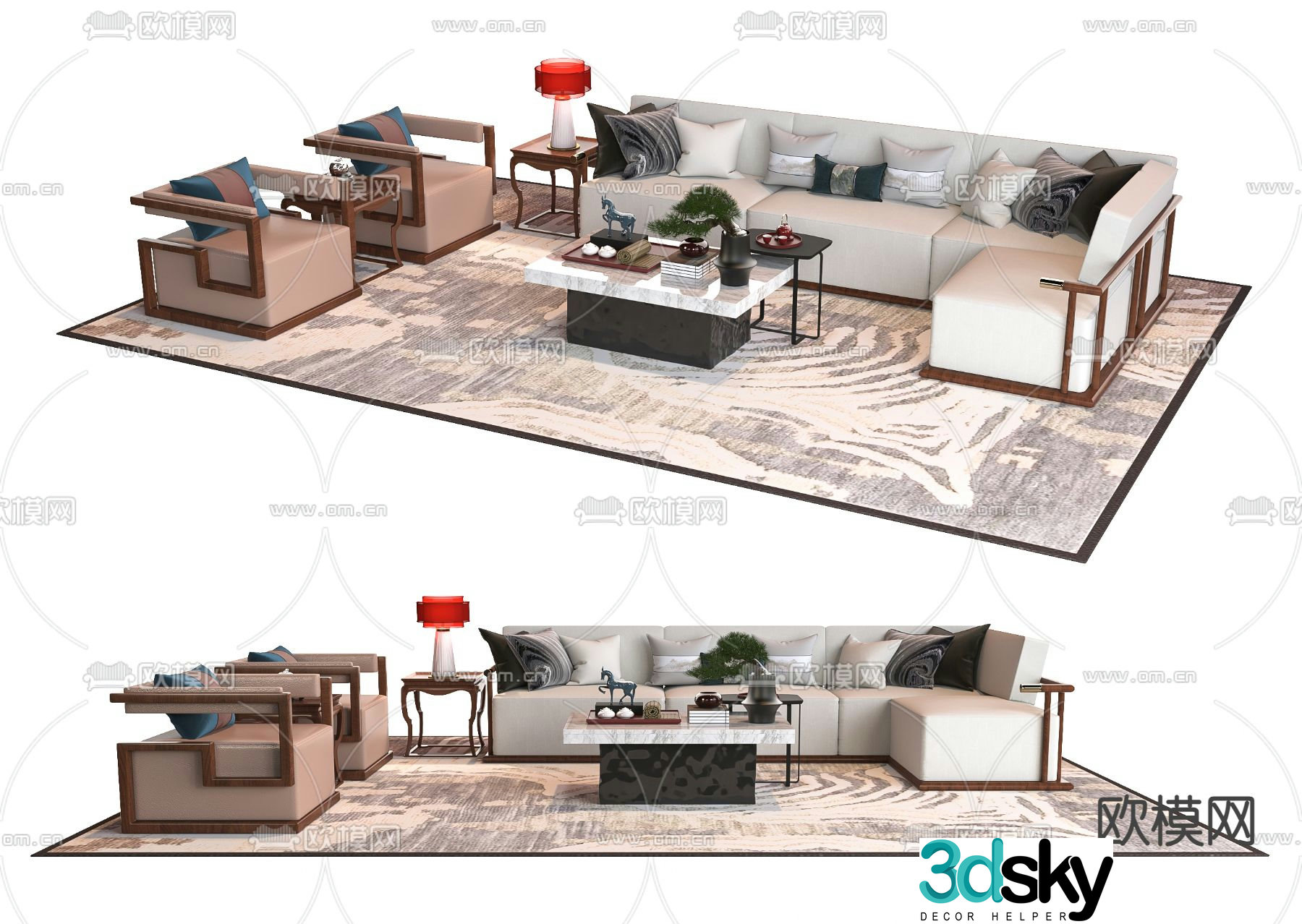 New Chinese style modular sofa 3d model