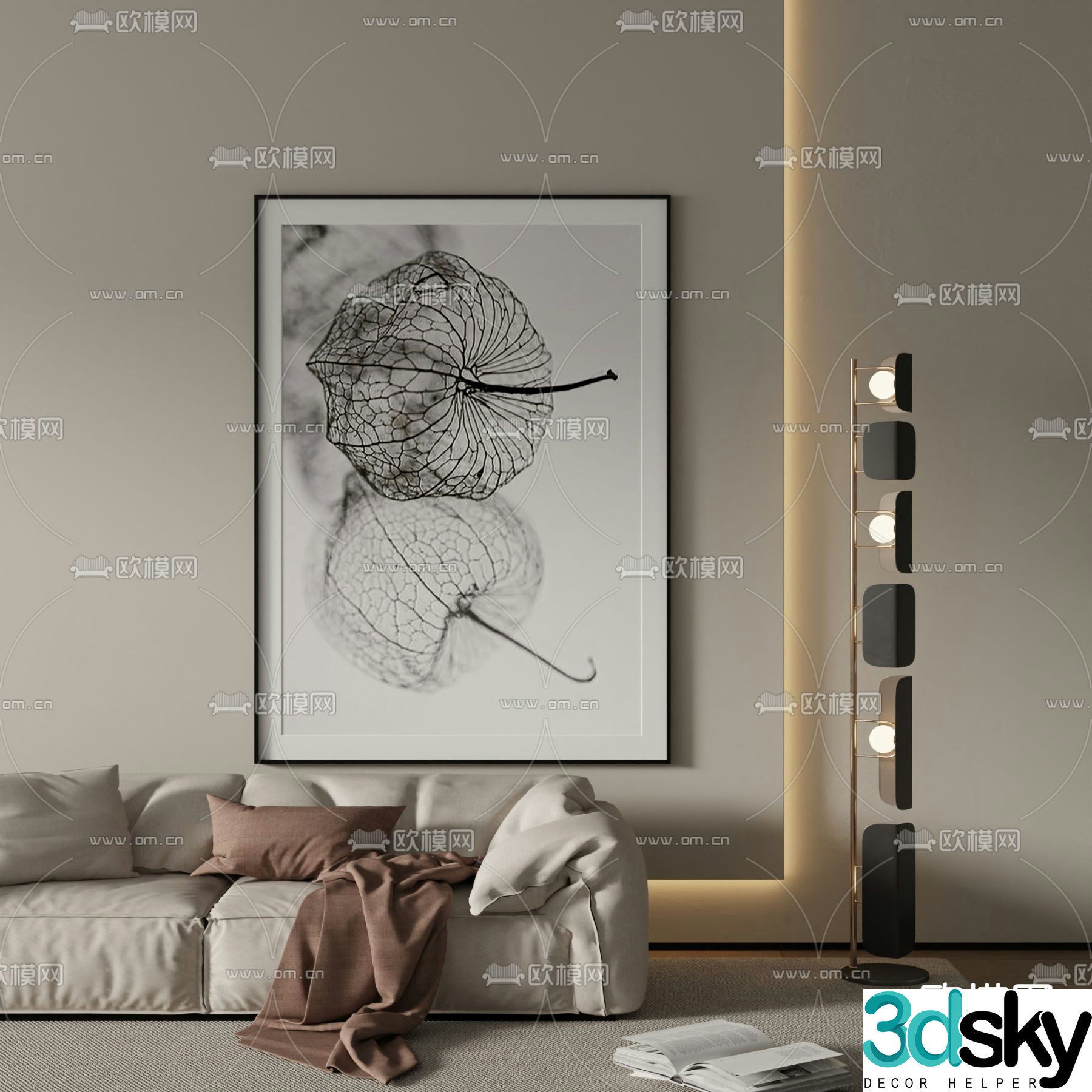 Decorative painting Abstract painting Black and white painting 3d model