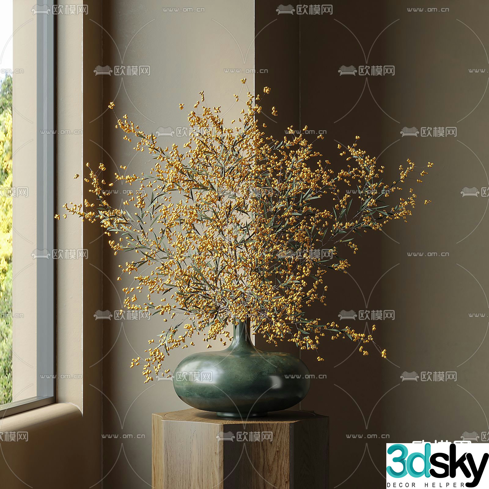 New Chinese vase flower art flower arrangement dried flowers 3D model