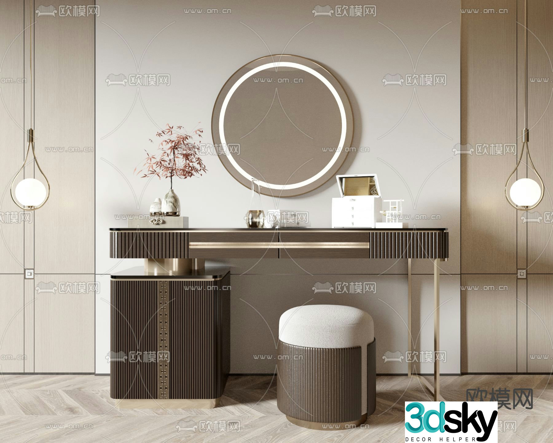 New Chinese style dressing table dressing table 3d model