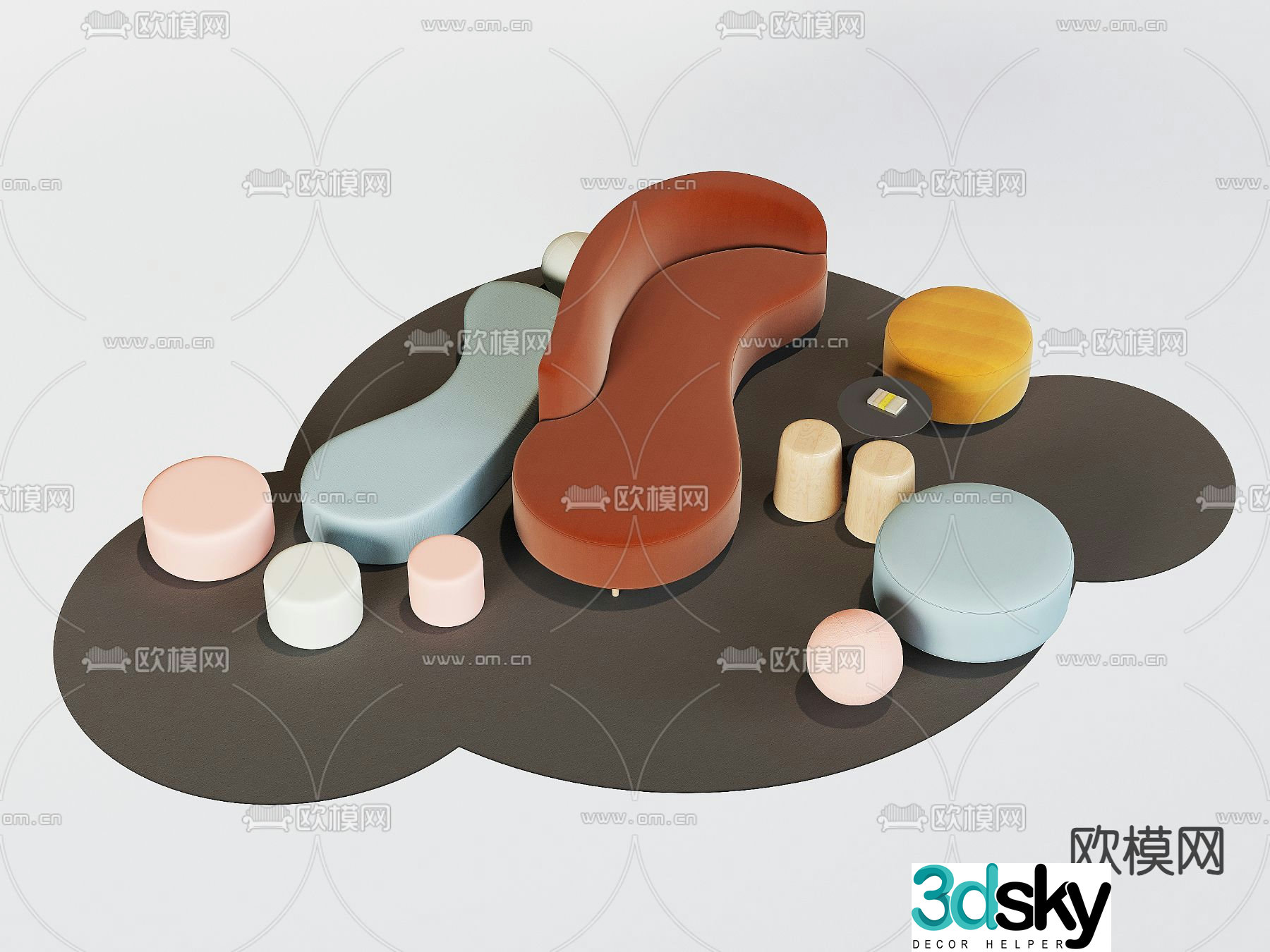 Special shaped sofa public sofa 3d model