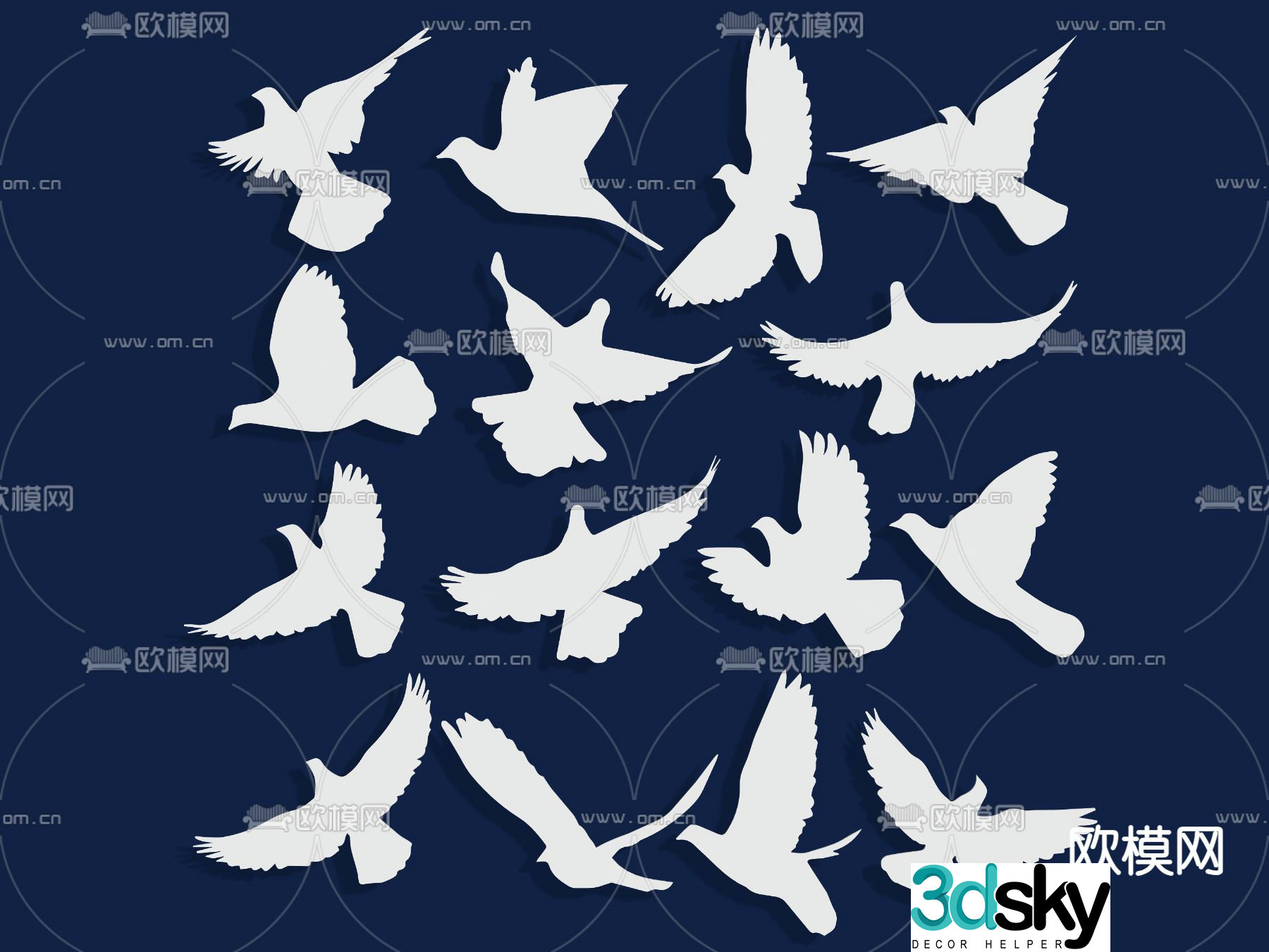 Dove silhouette flying bird elements bird wall decoration 3d model