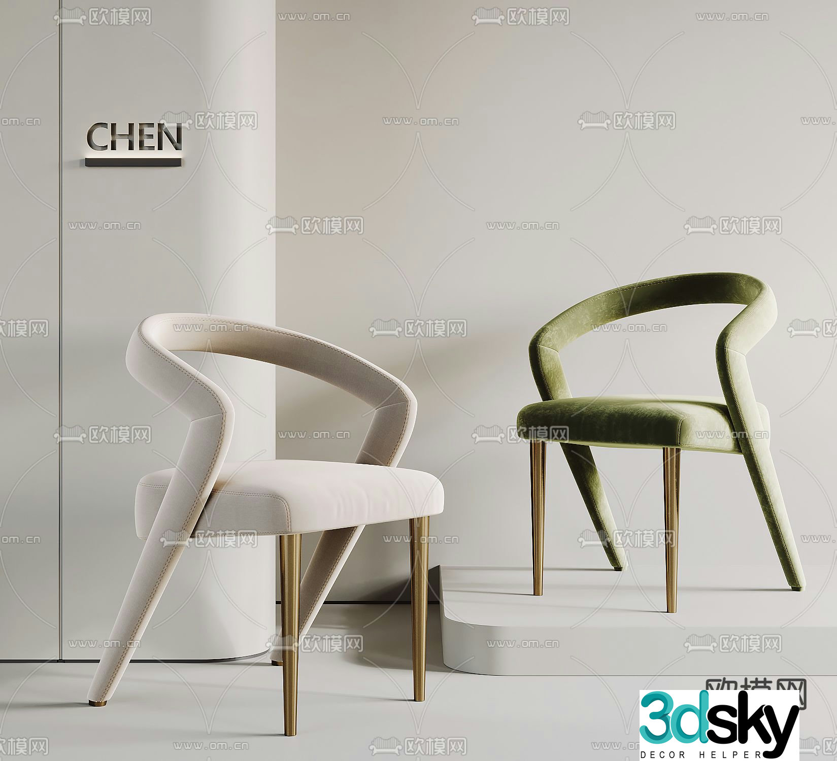 Velvet chair dining chair 3d model