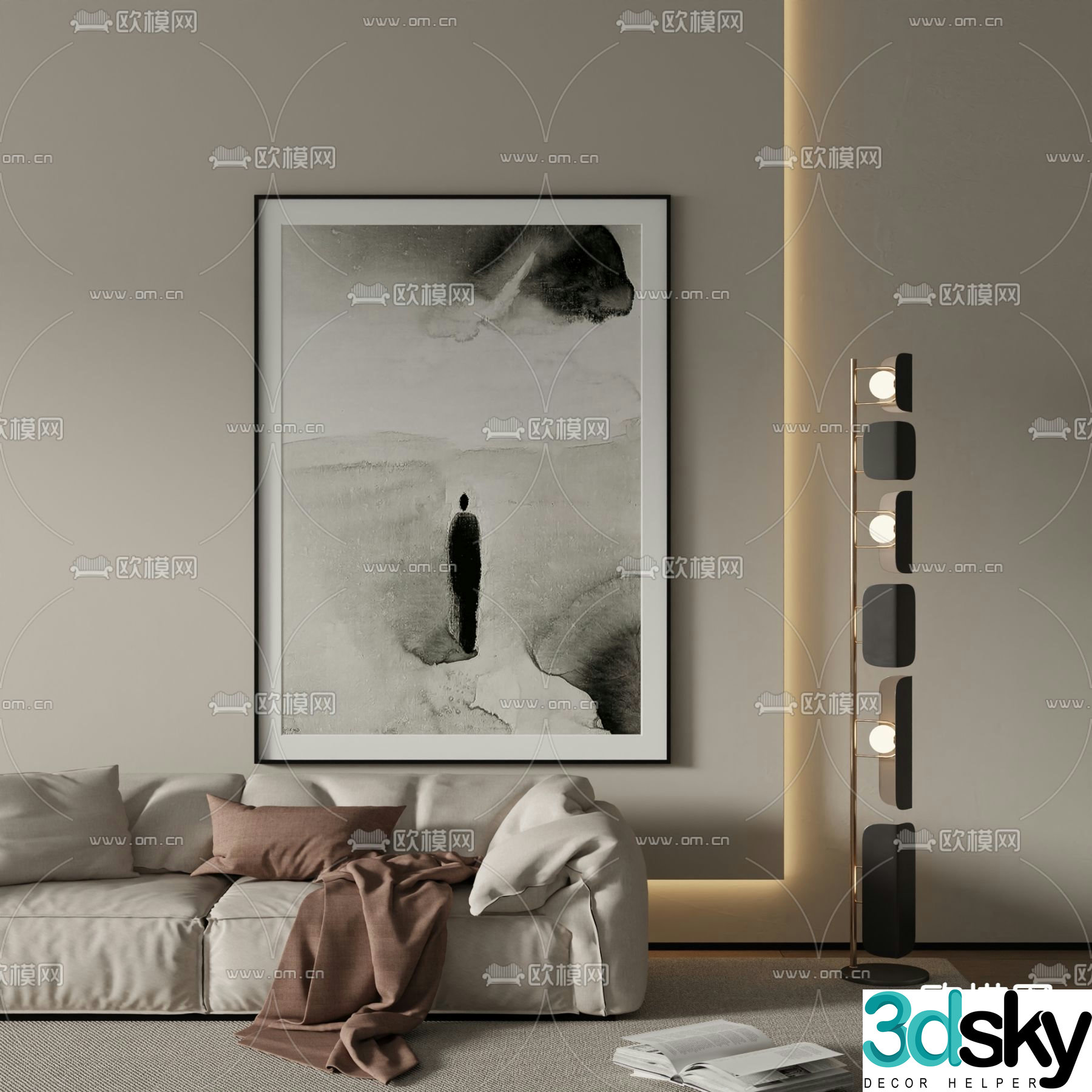 Decorative painting Black and white painting Abstract painting 3d model