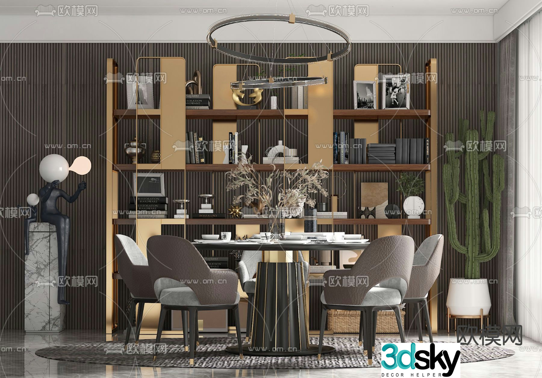 Light luxury dining table and chairs Round dining table 3D model