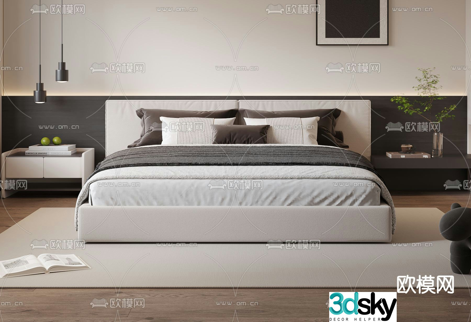 Modern double bed 3d model
